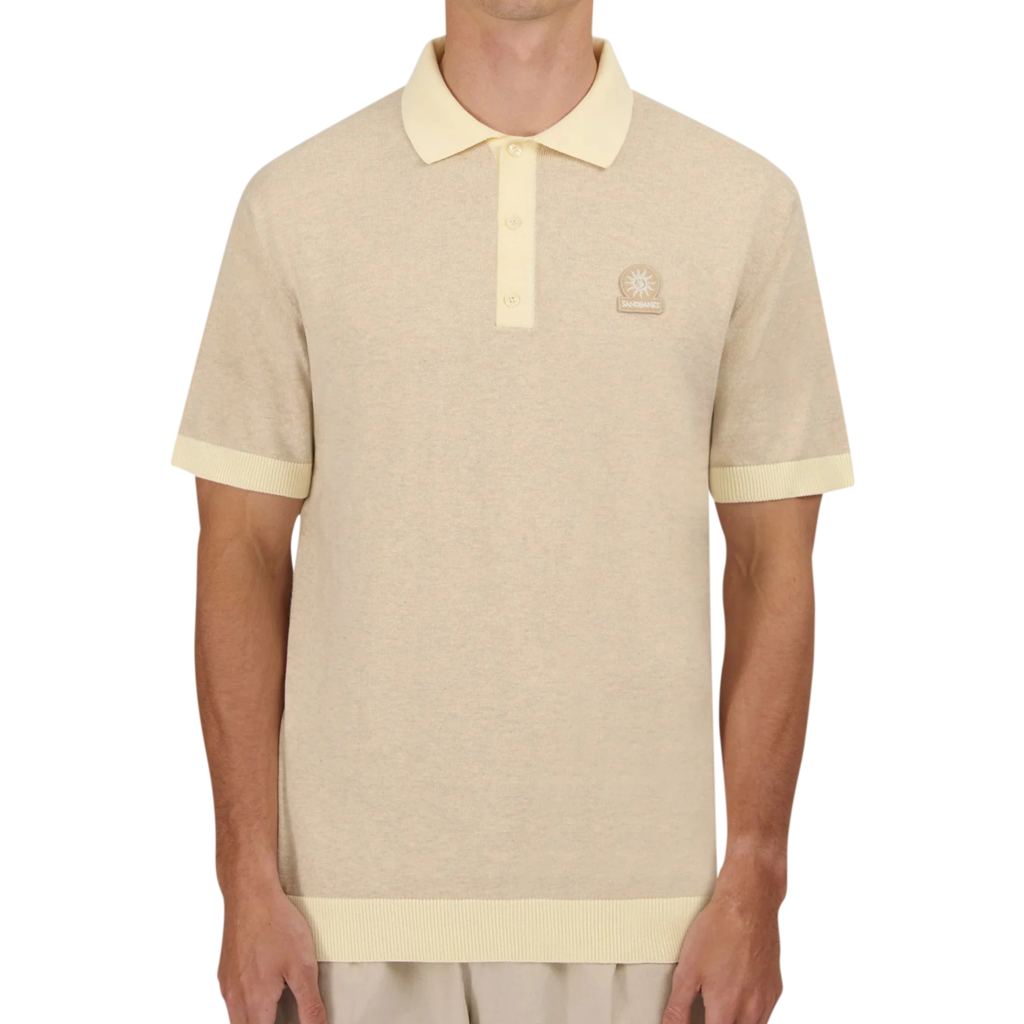 Mens Sandbanks Stone Knitted 3 Button S/s Polo Shirt