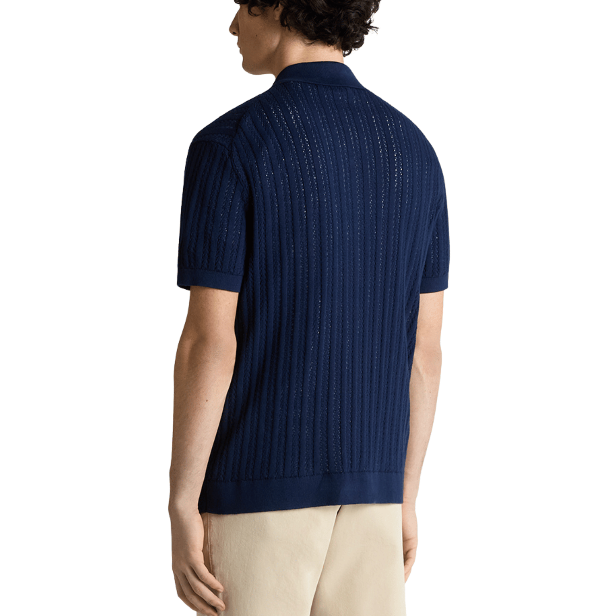 Mens Remus Uomo Dark Blue Open Weave Knitted S/s Shirt
