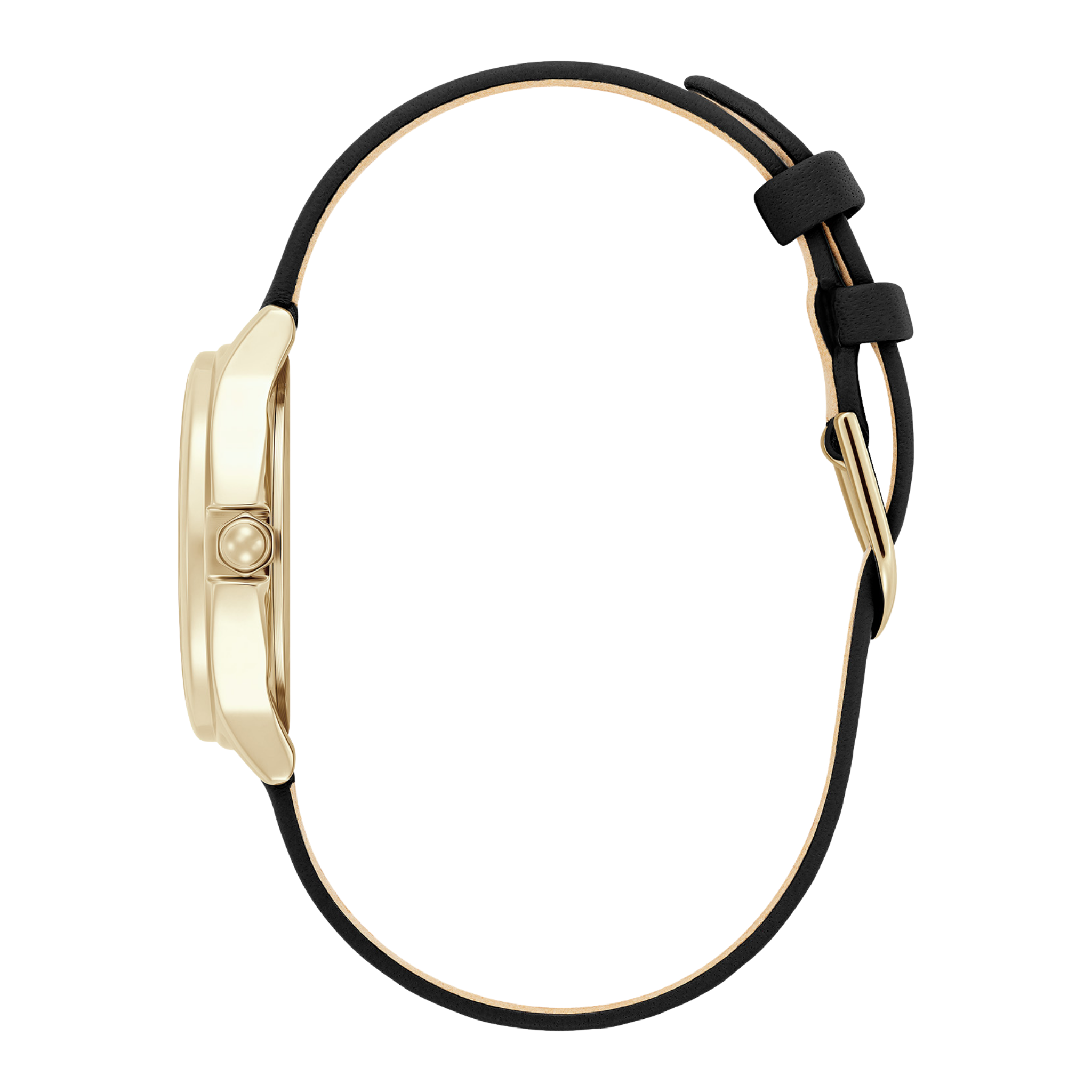 Womens Olivia Burton Gold/Black Classic Bee Leather Strap Watch