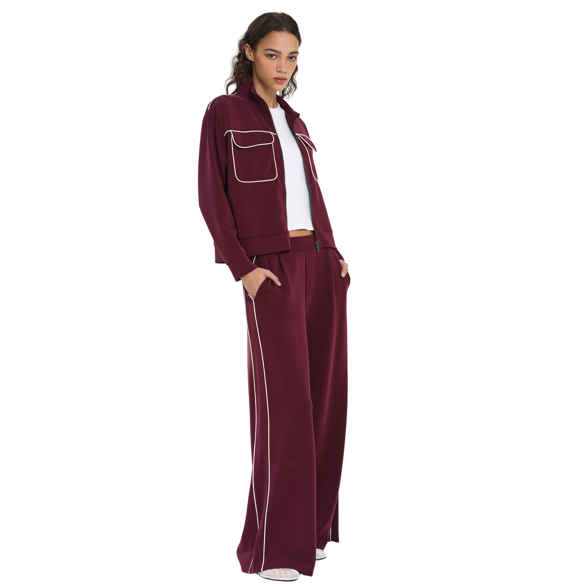 Womens French Connection Berry Red Wren Zip Sweat Jacket