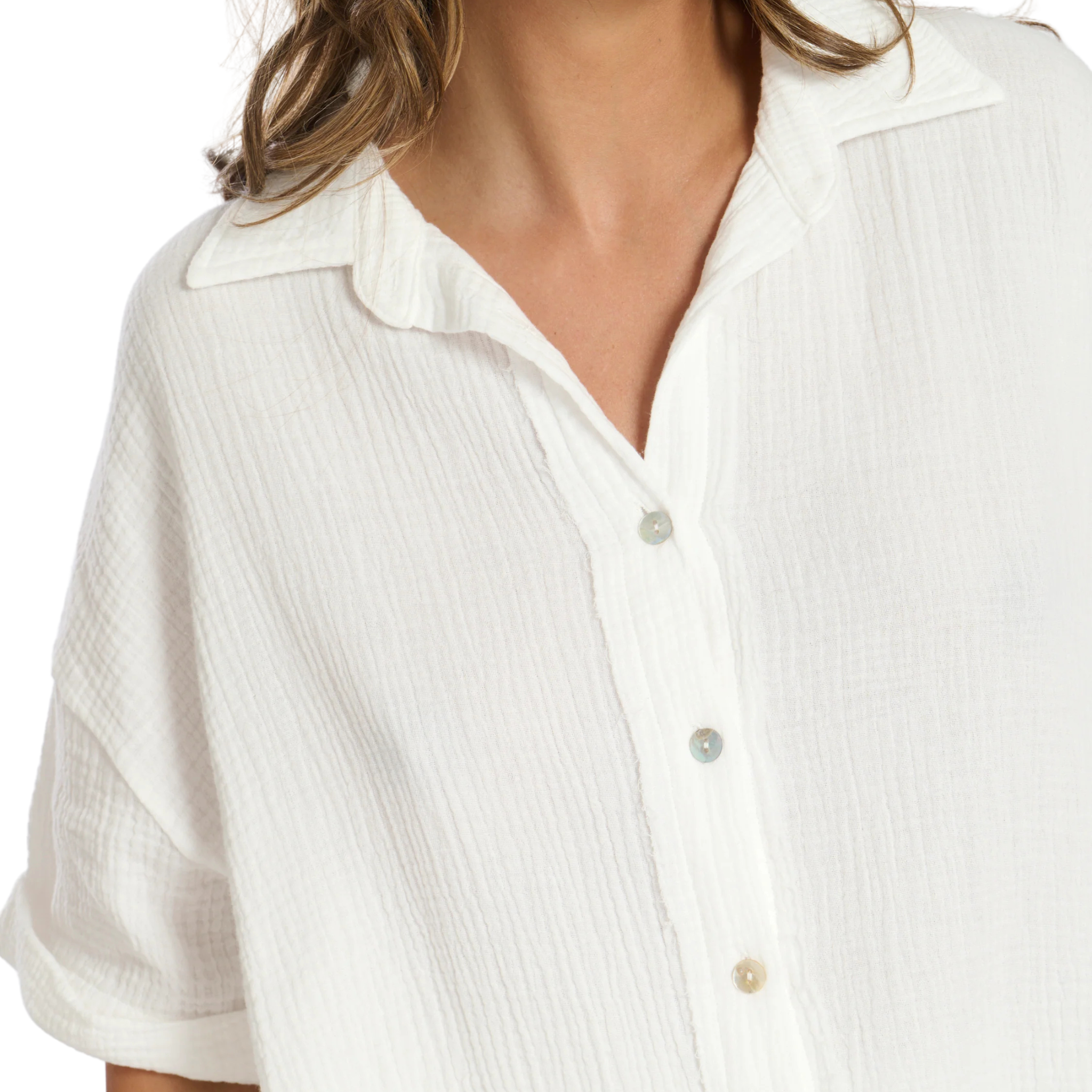 Womens White Cotton Waffle S/s Pyjama Shorts Set