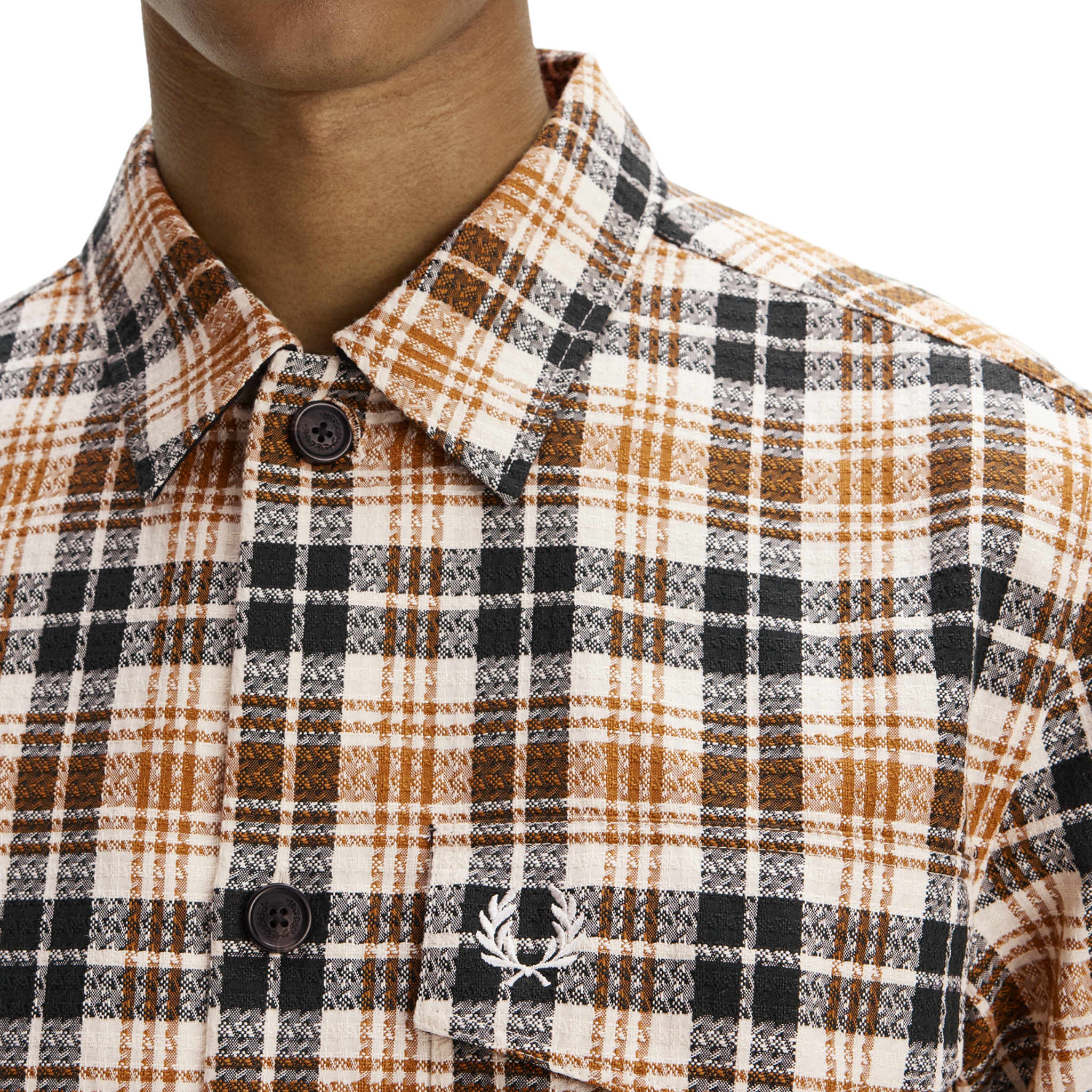 Mens Fred Perry Ecru Textured Check Overshirt