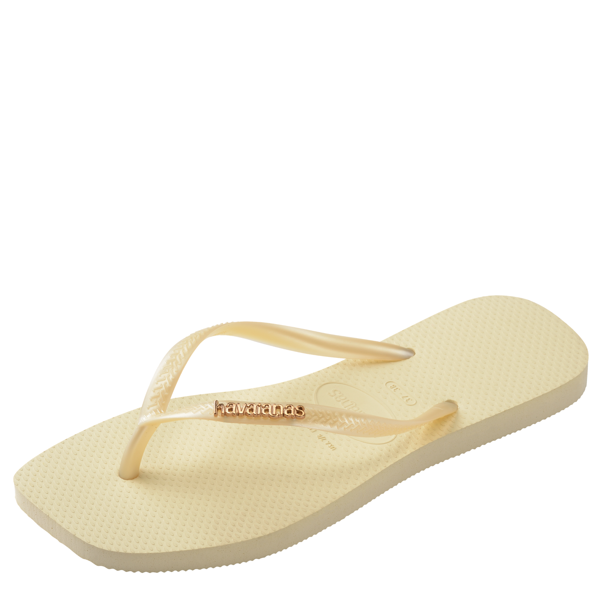 Womens Havaianas Buttercream Slim Square Logo Metallic Flip Flops