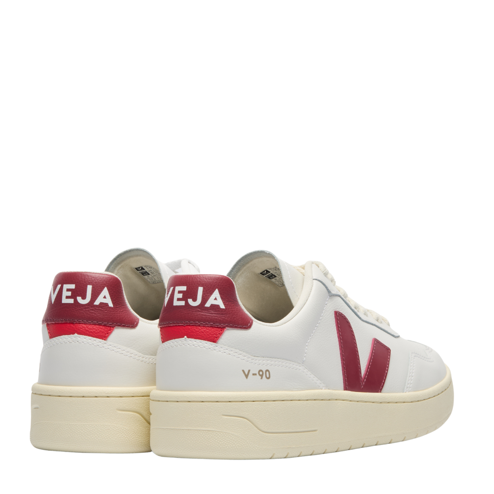 Womens VEJA Extra White/Marsala V-90 O.T. Leather Trainers