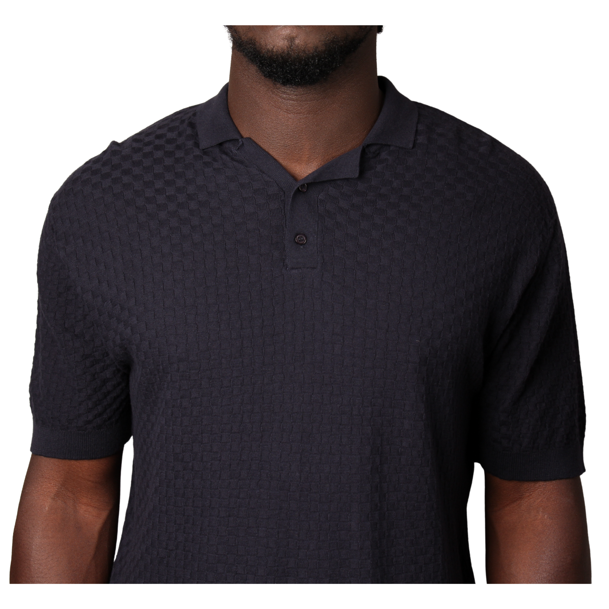 Mens SEINSE Navy Texture Knitted S/s Polo