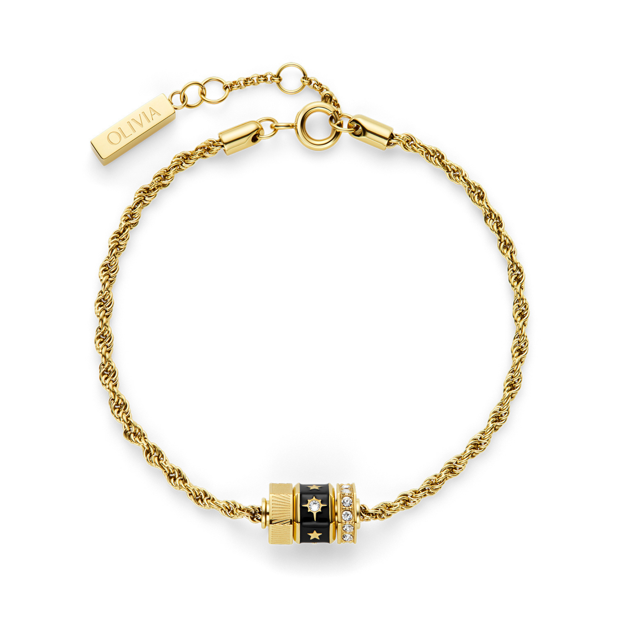 Womens Olivia Burton Gold/Black Bead Charms Bracelet