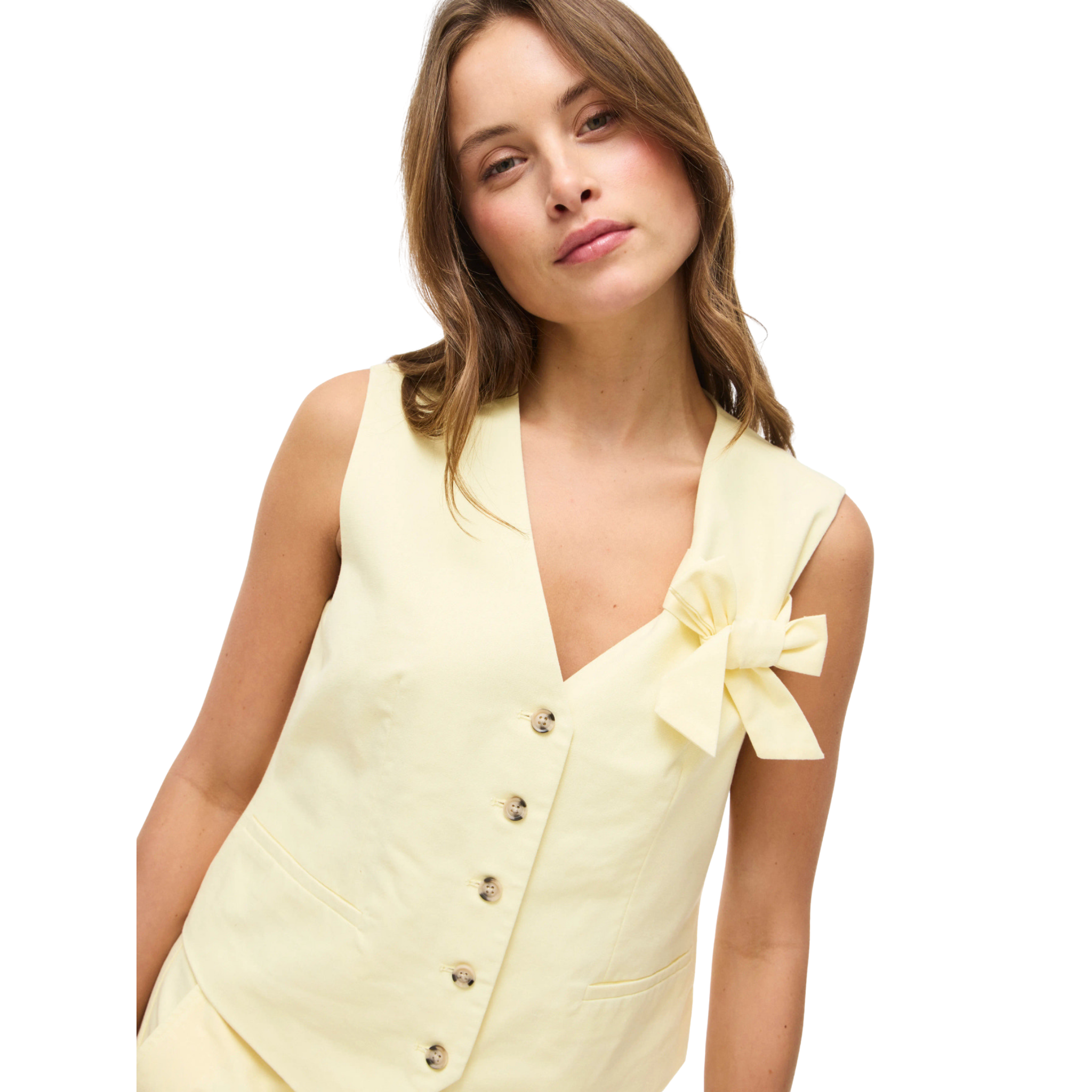 Womens Vila Pastel Yellow Vialara Waistcoat