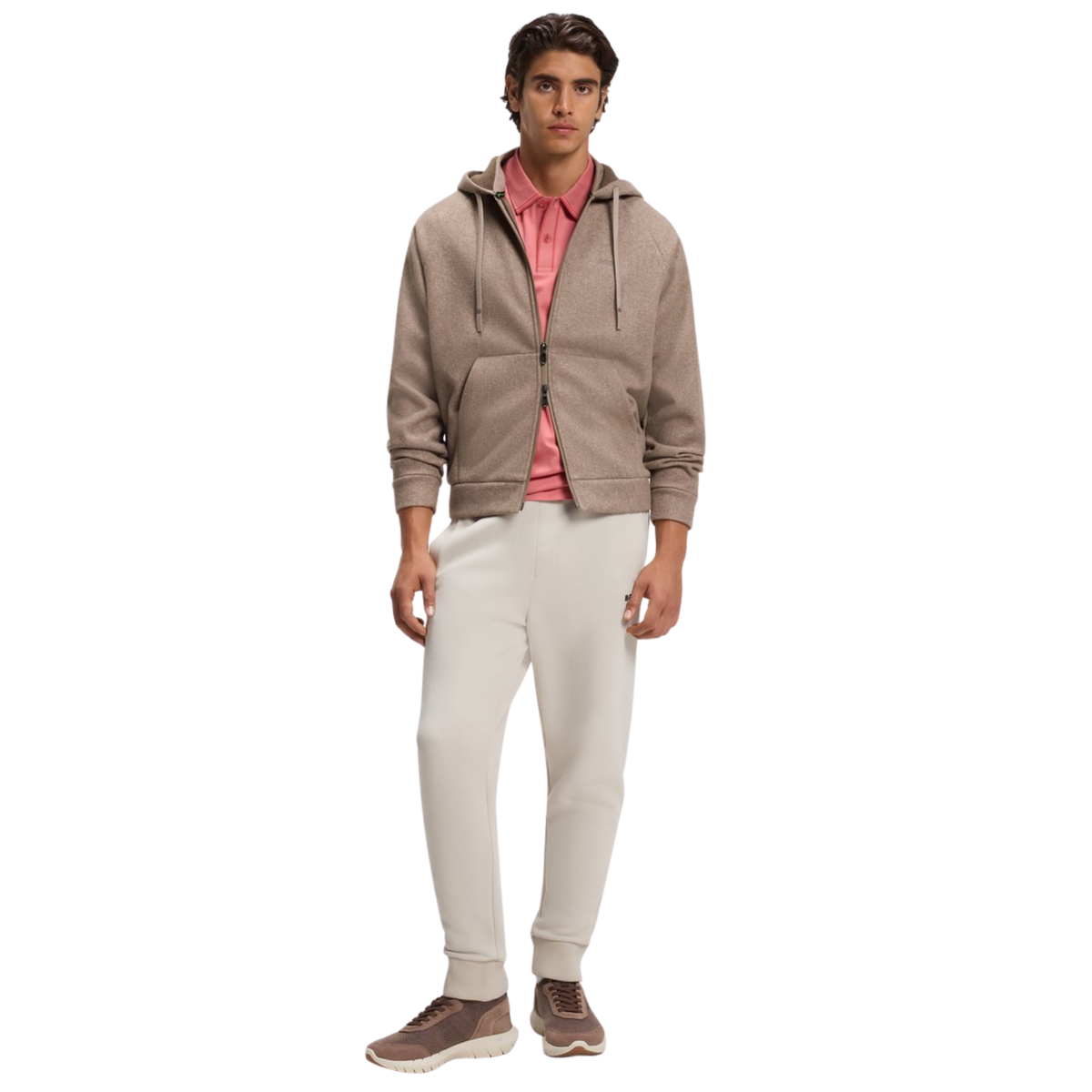 Mens BOSS Light Brown SW_Transit HD FZ Zip Hoodie