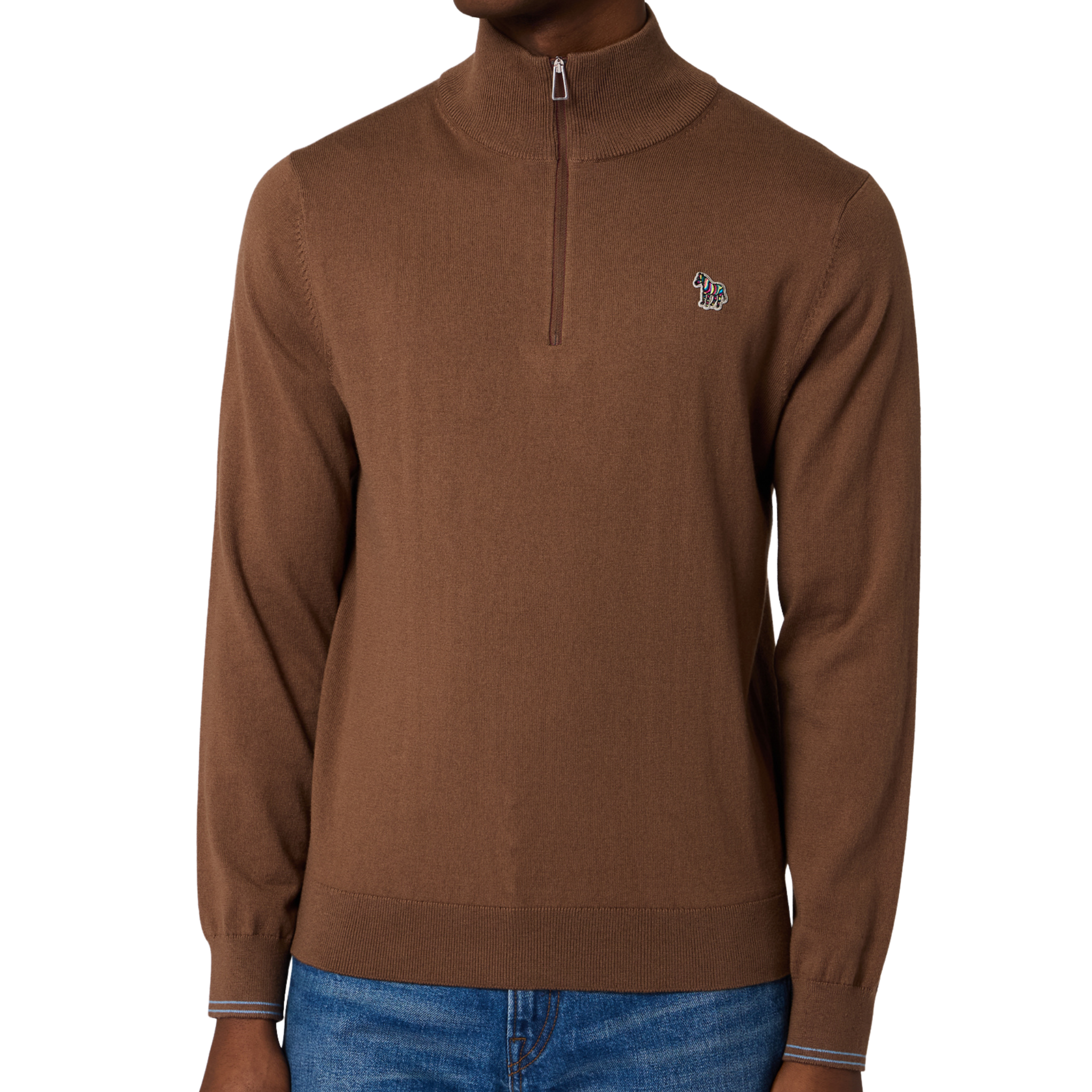 Mens Paul Smith Brown Zebra Badge Half Zip Knit