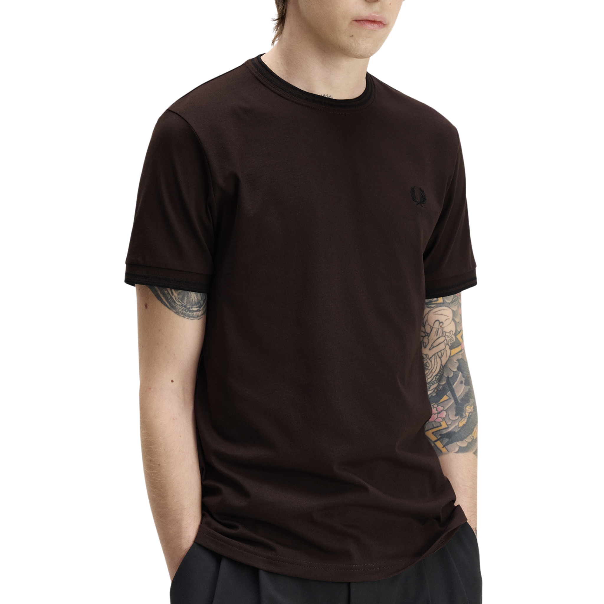 Mens Fred Perry Rich Brown/Black Twin Tipped S/s T Shirt