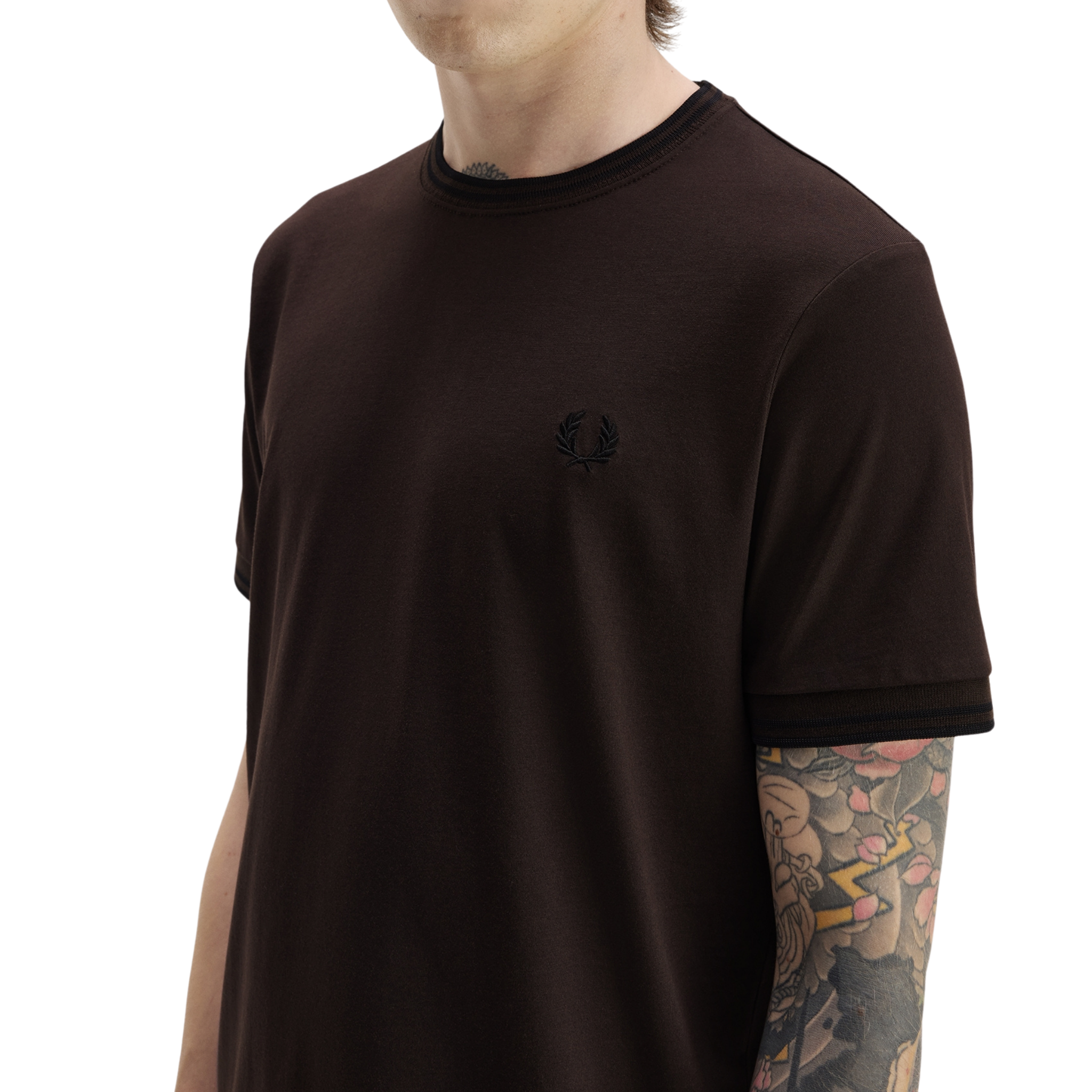 Mens Fred Perry Rich Brown/Black Twin Tipped S/s T Shirt