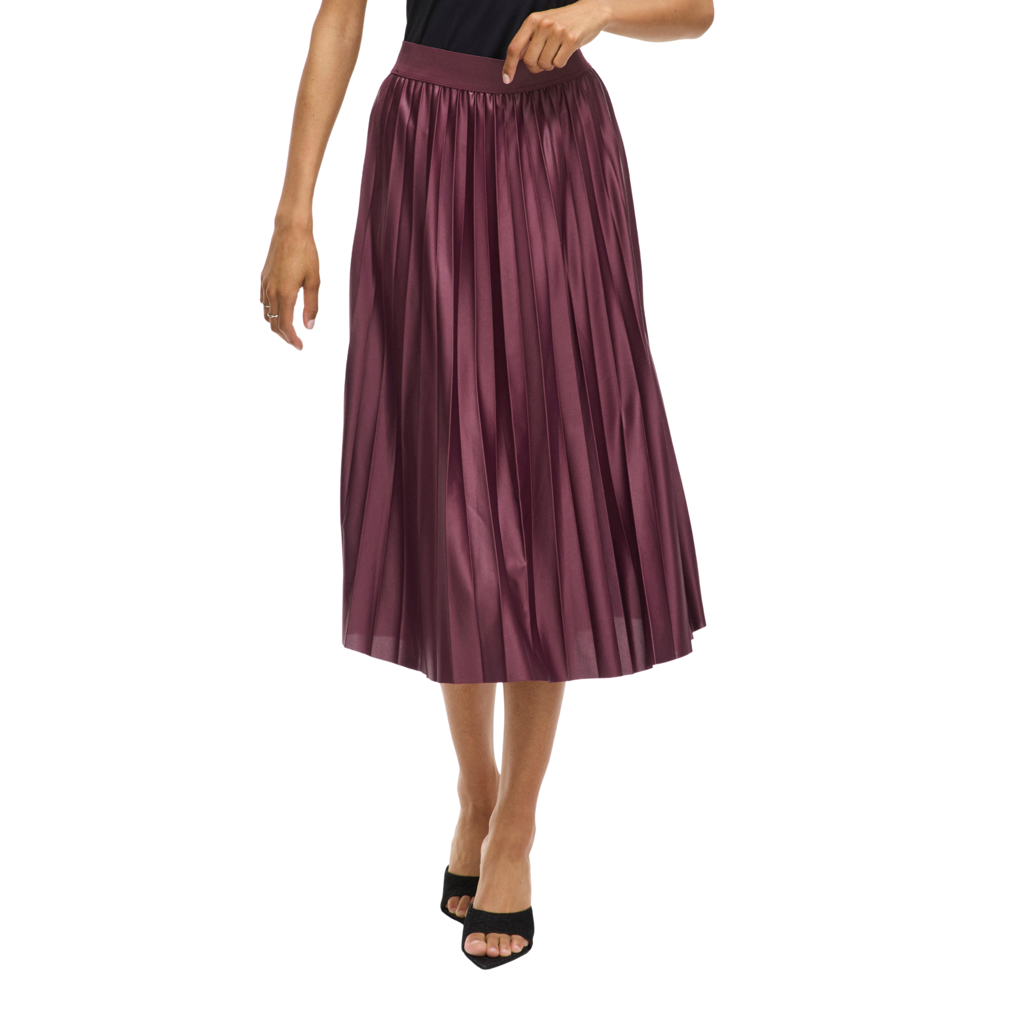 Womens Vila Fig Vinitban Pleated Midi Skirt