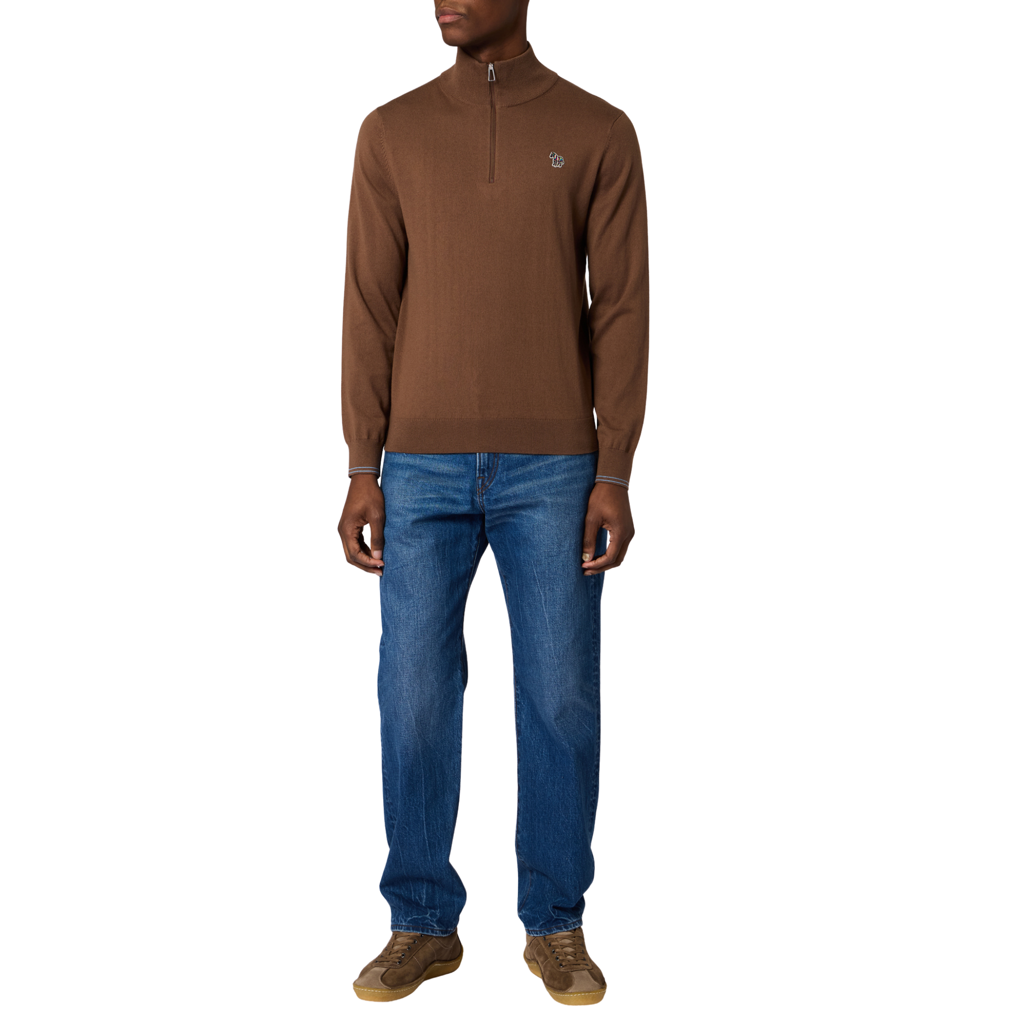Mens Paul Smith Brown Zebra Badge Half Zip Knit