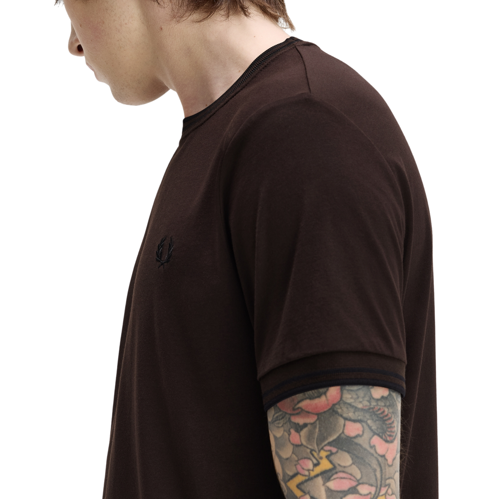 Mens Fred Perry Rich Brown/Black Twin Tipped S/s T Shirt