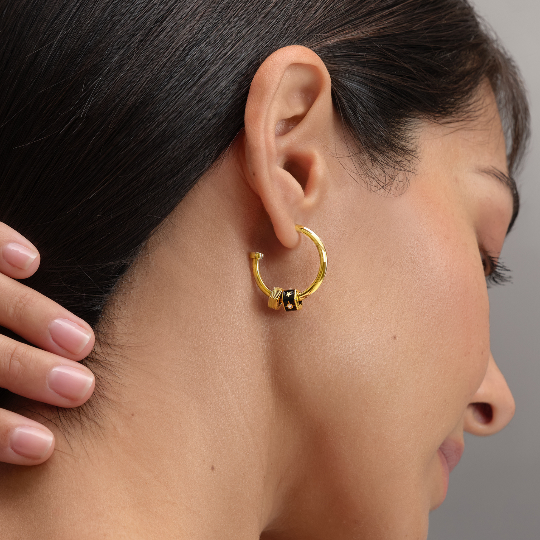 Womens Olivia Burton Gold/Black Bead Charms Hoop Earrings