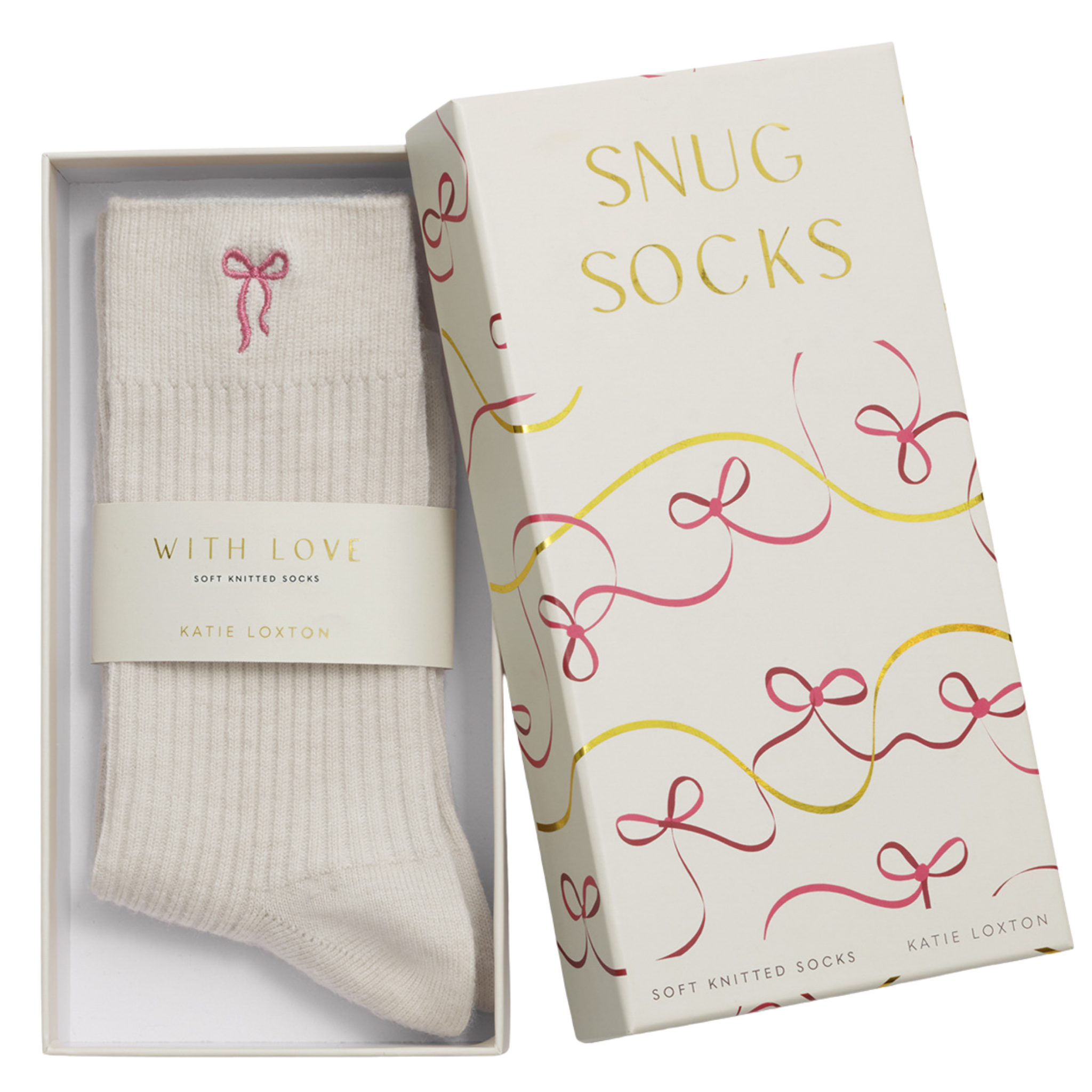 Womens Katie Loxton Off White Bow Gift Boxed Socks