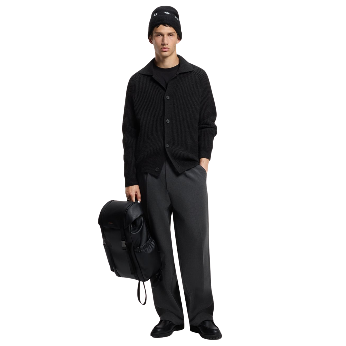 Mens HUGO Black Sardeep Knitted Overshirt Cardigan