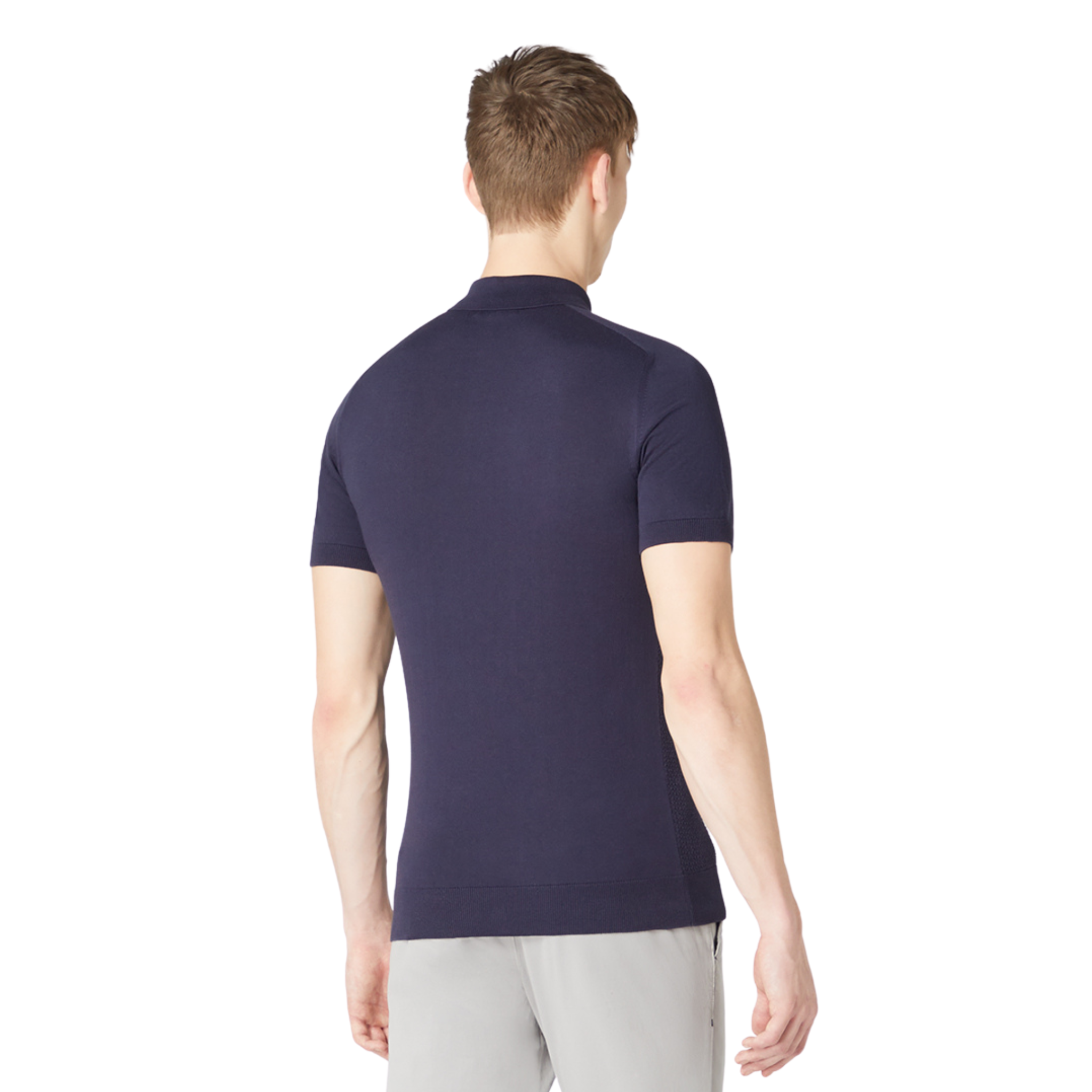 Mens Remus Uomo Navy Texture Knitted S/s Polo Shirt