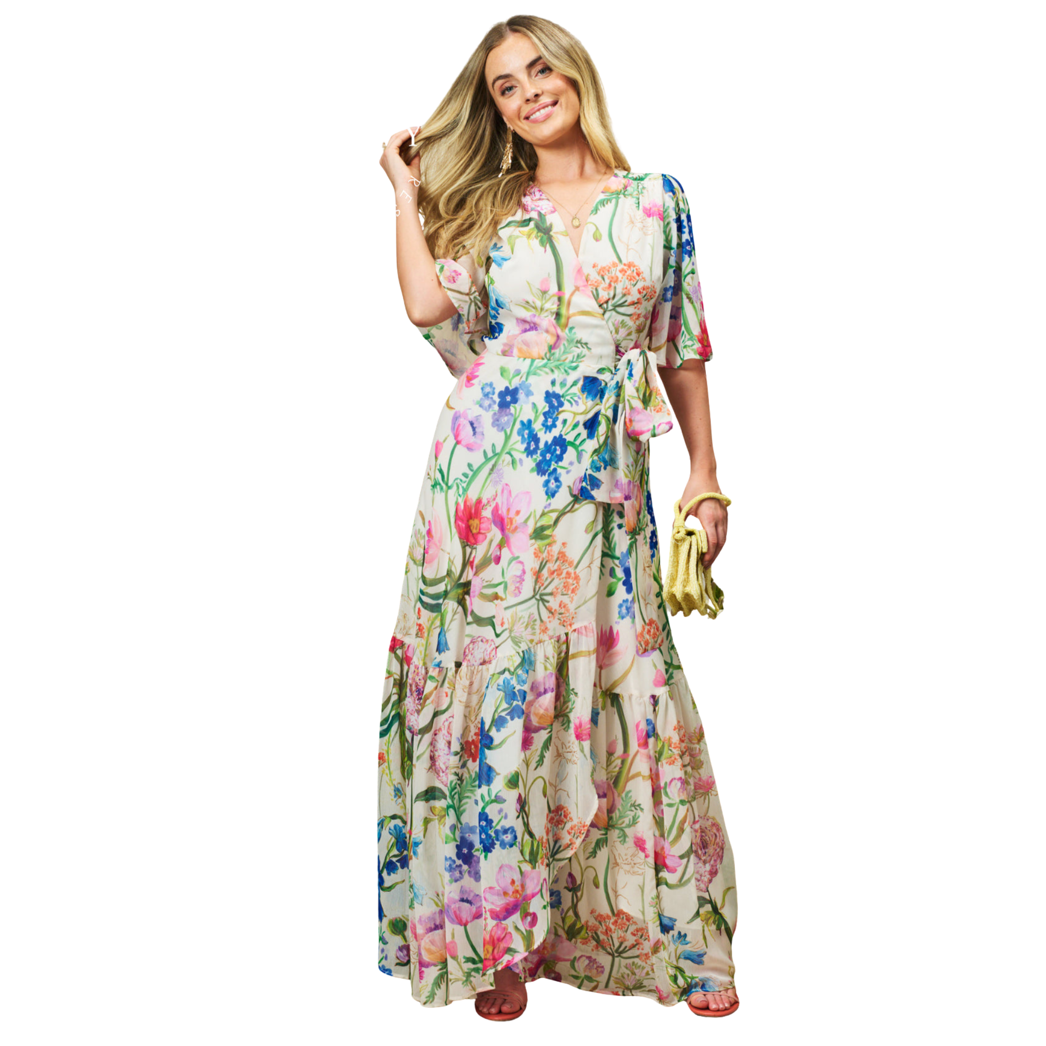 Womens Hope & Ivy Cream Multi Michelle Wrap Dress