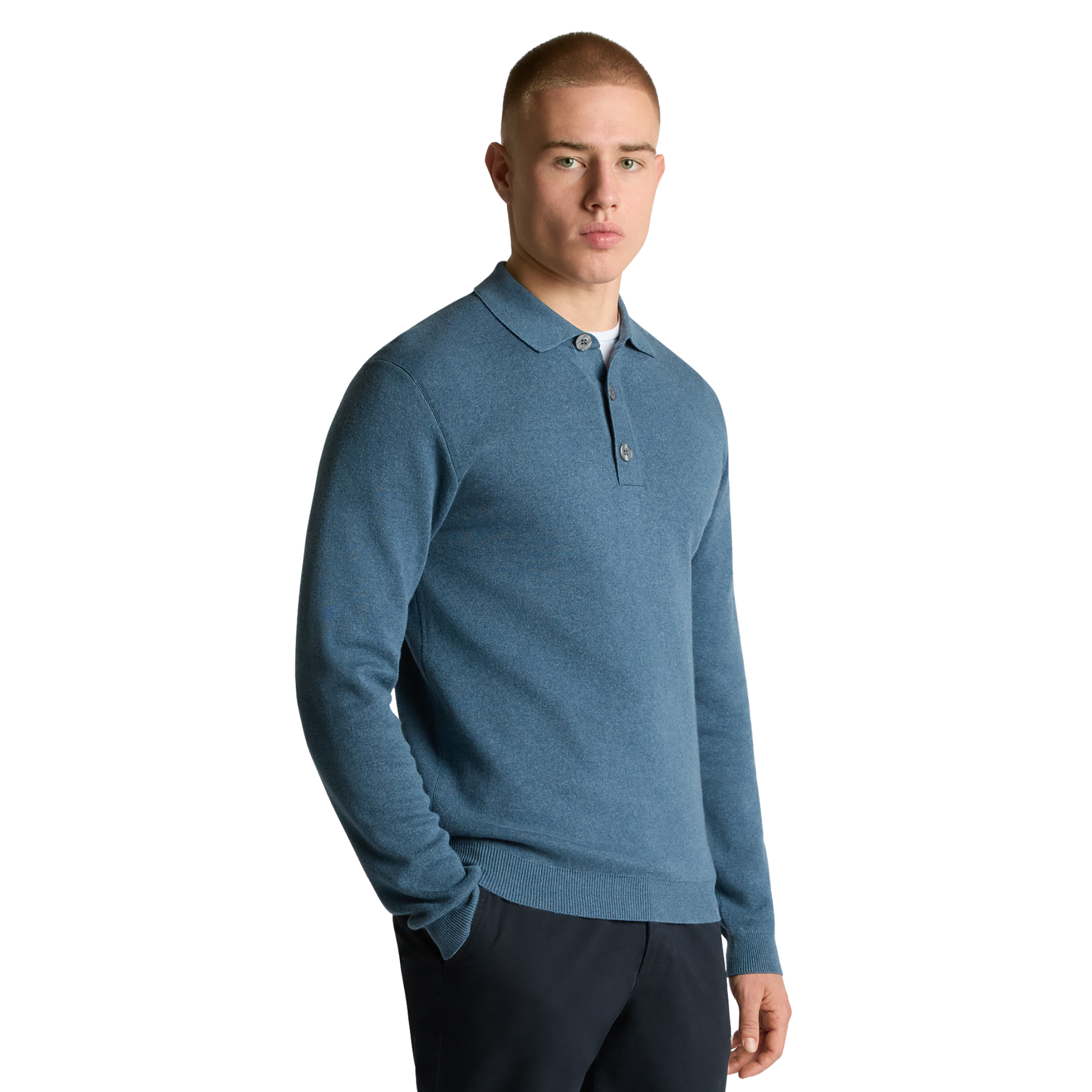 Mens Remus Uomo Blue Knitted 3 Button L/s Polo