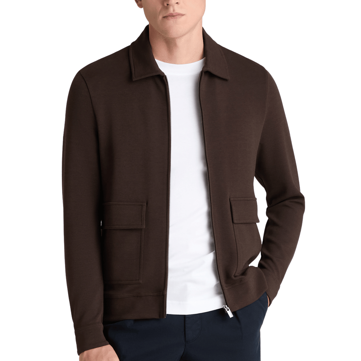 Mens Remus Uomo Dark Brown Jersey Zip Overshirt