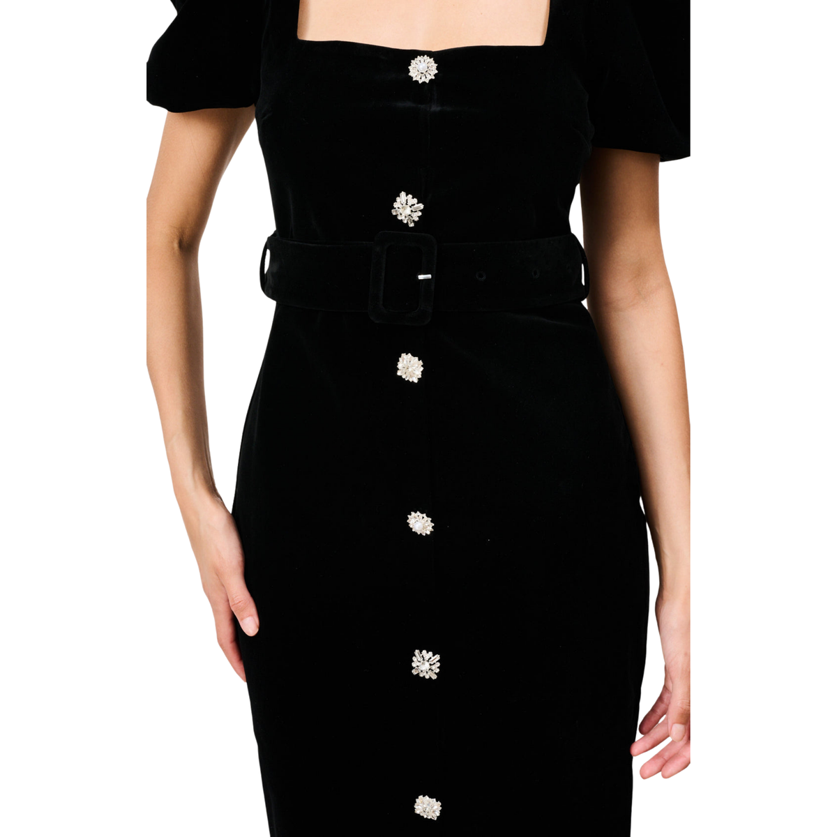 Womens Hope & Ivy Black Dorinda Velvet Midi Pencil Dress