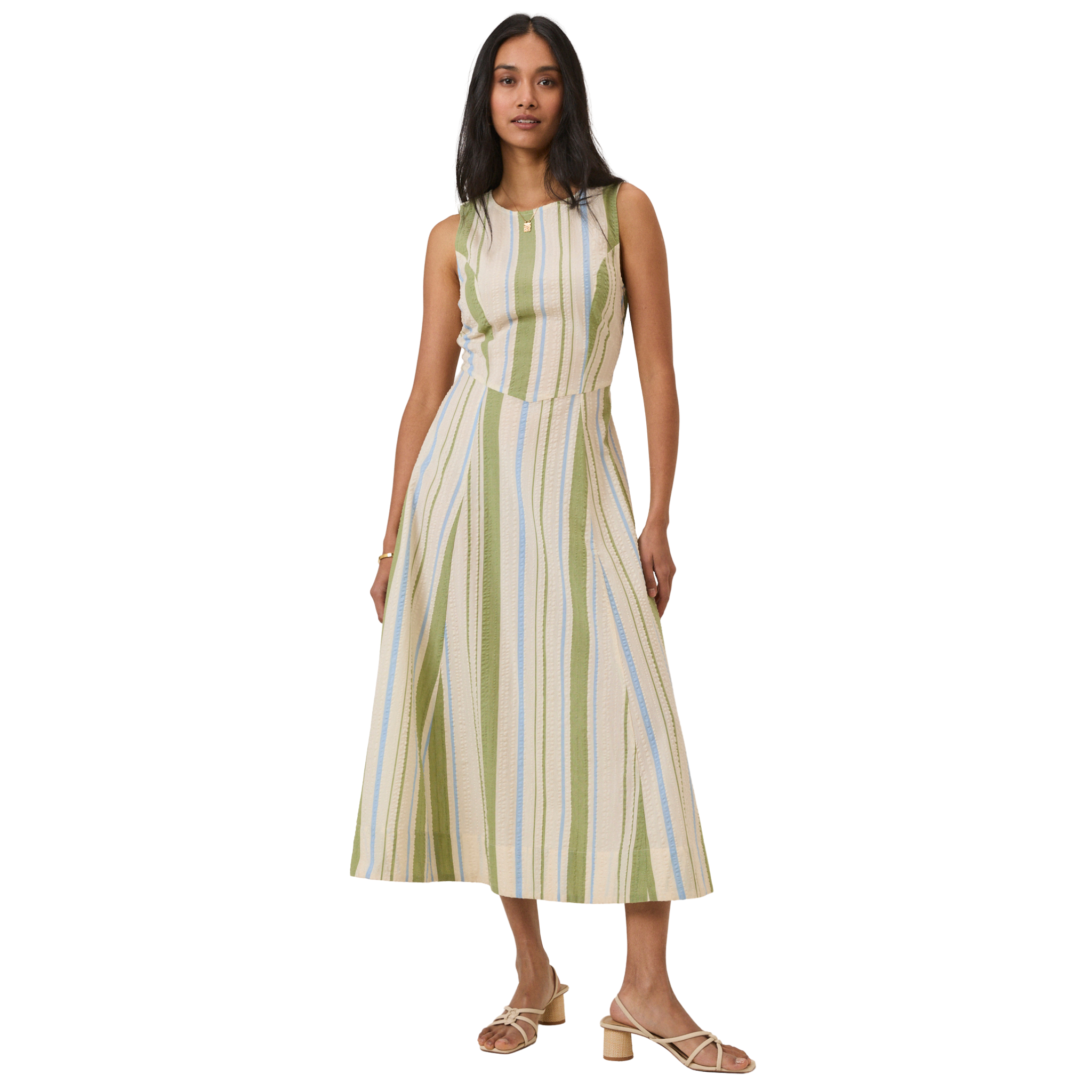 Womens Nobody's Child White/Green Stripe Cedar Midi Dress