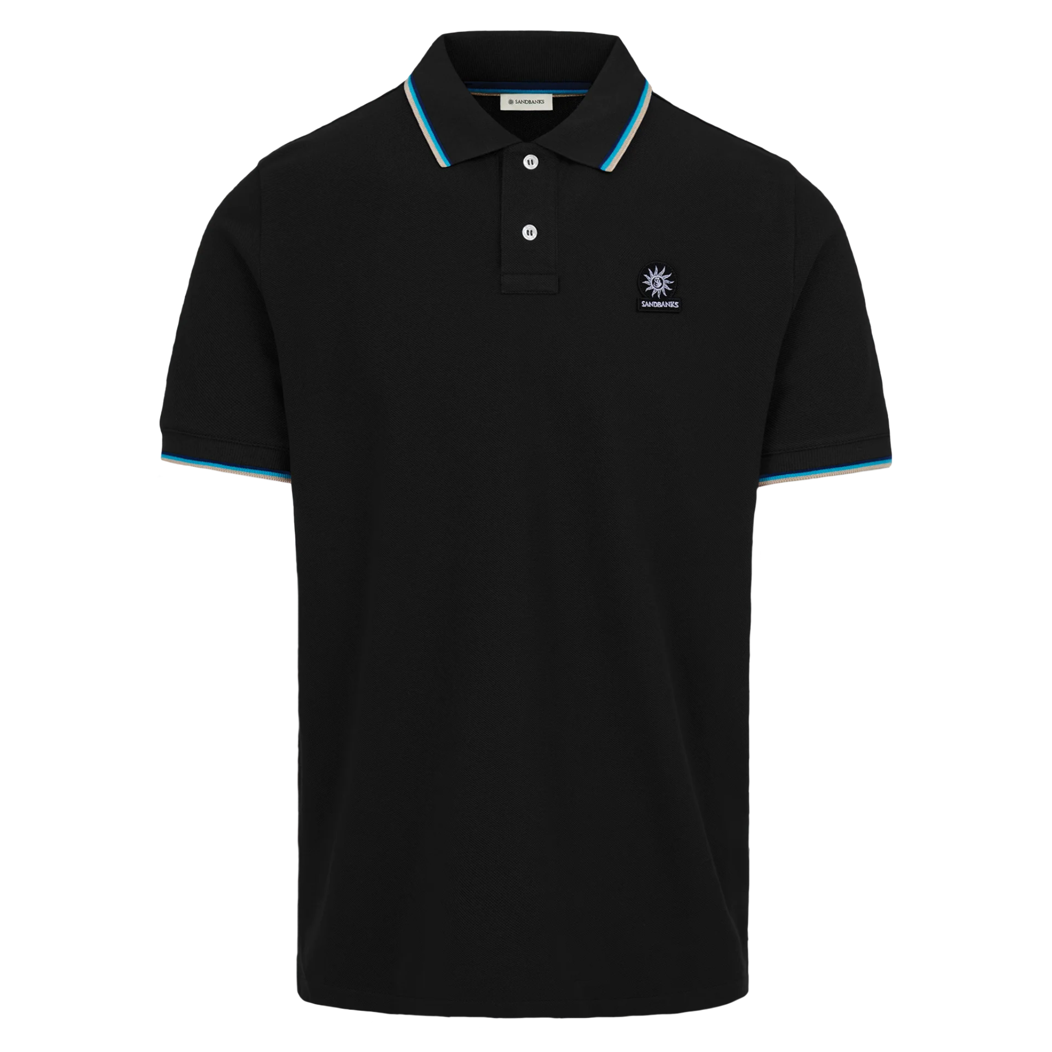 Mens Sandbanks Black Tipped Badge Pique S/s Polo Shirt