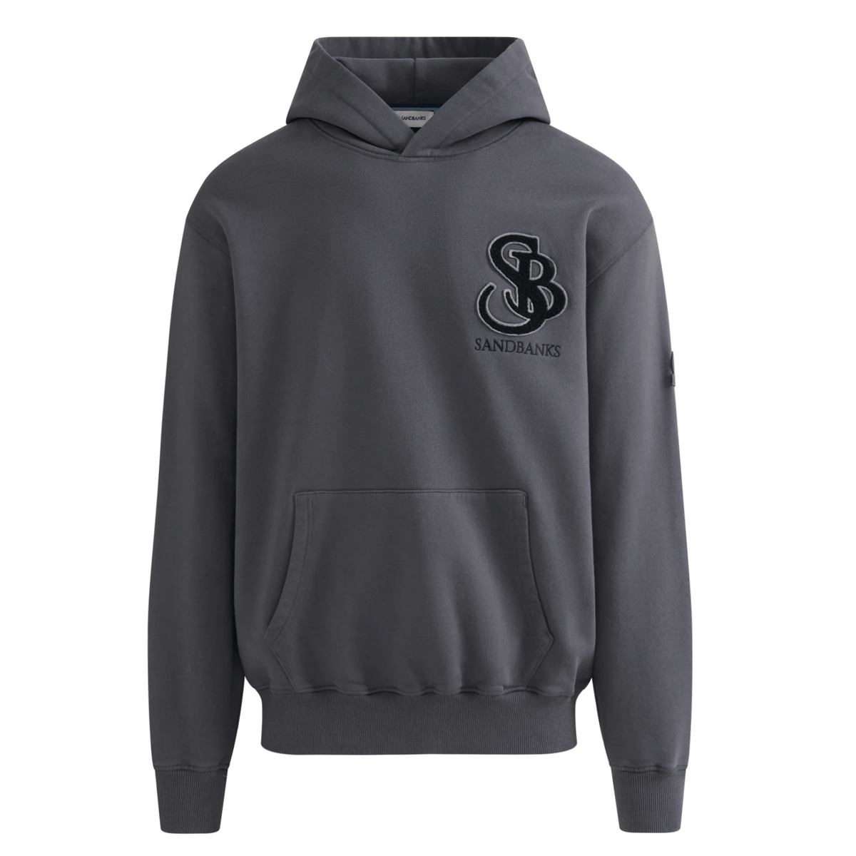 Mens Sandbanks Anthracite Boucle SB Badge Hoodie