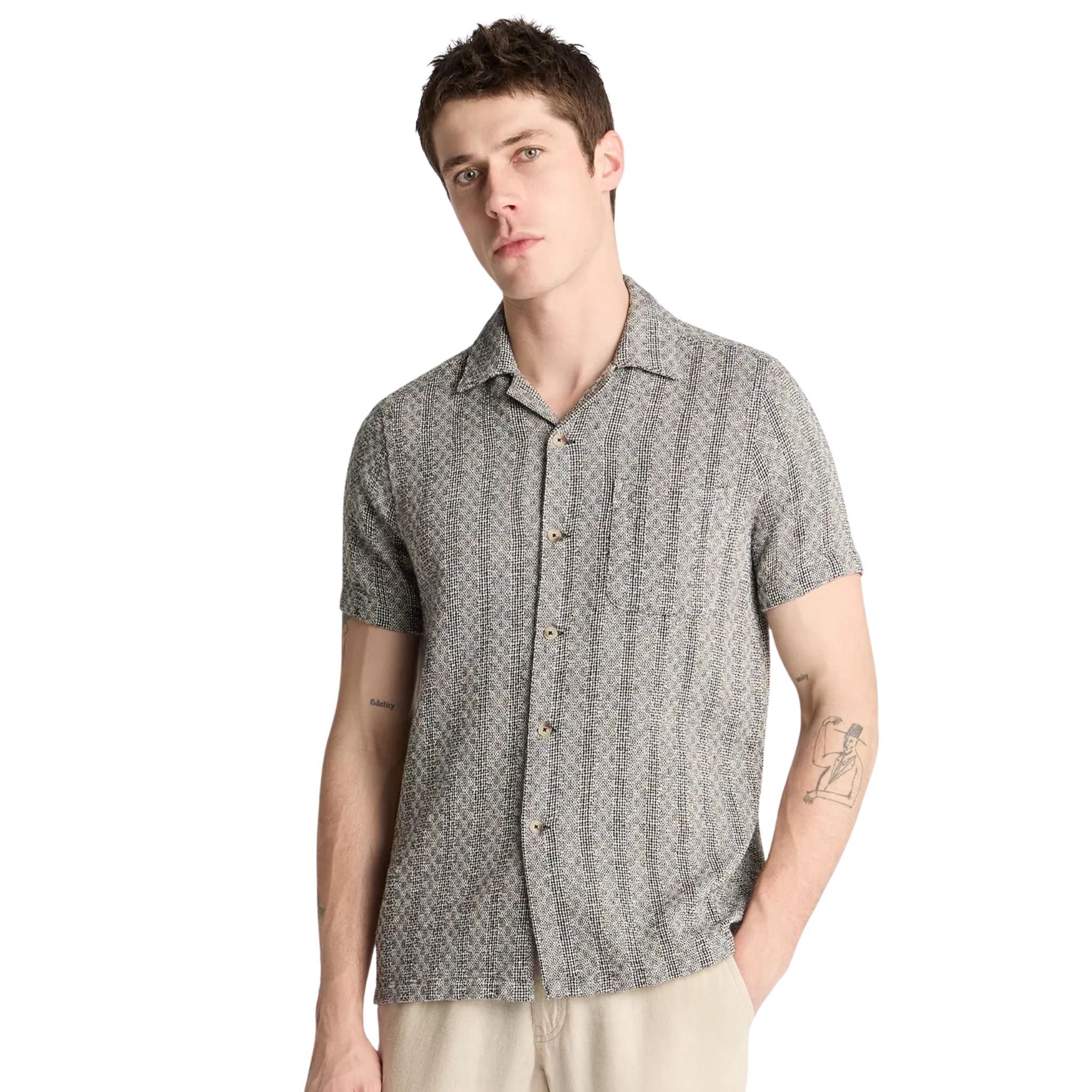 Mens Remus Uomo Charcoal Woven Knit Tapered S/s Shirt