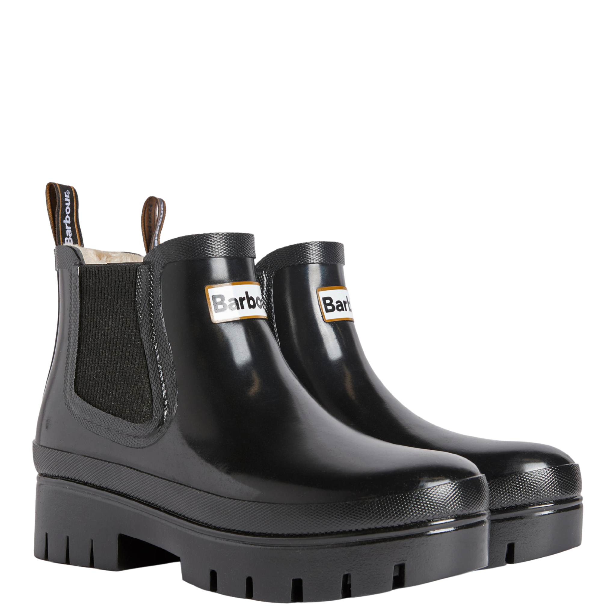 Womens Barbour Black Halton Faux Fur Welly