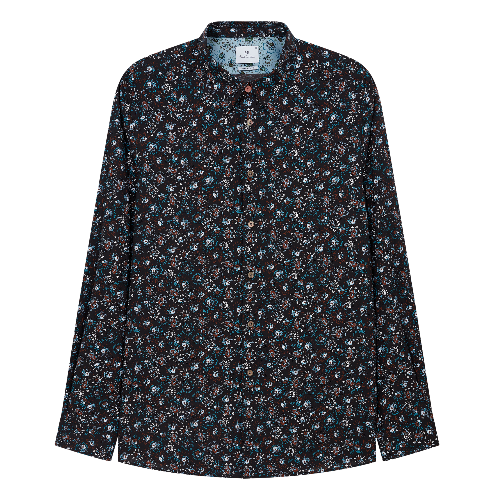 Mens Paul Smith Black Floral Printed Regular Fit L/s Shirt