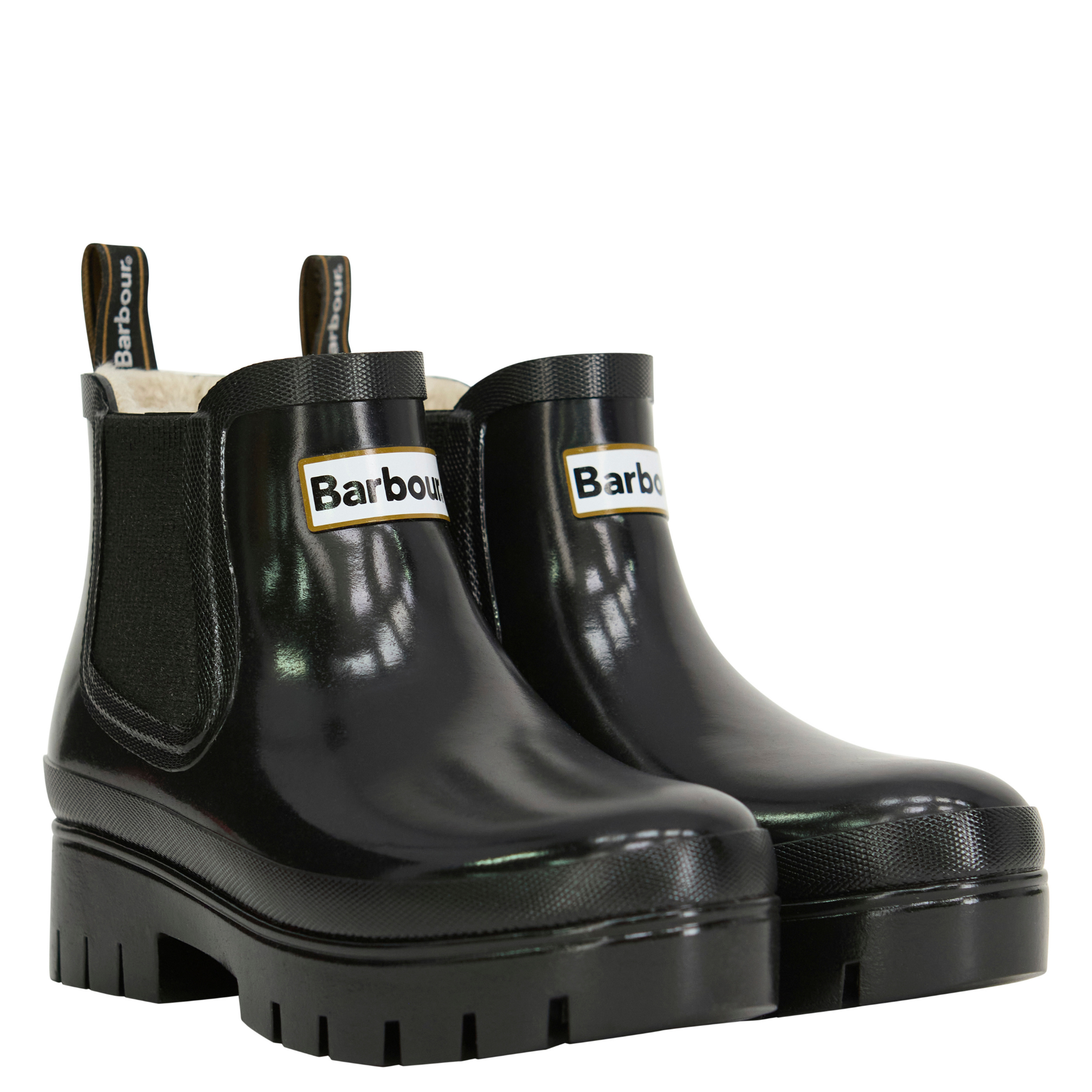 Womens Barbour Black Halton Faux Fur Welly
