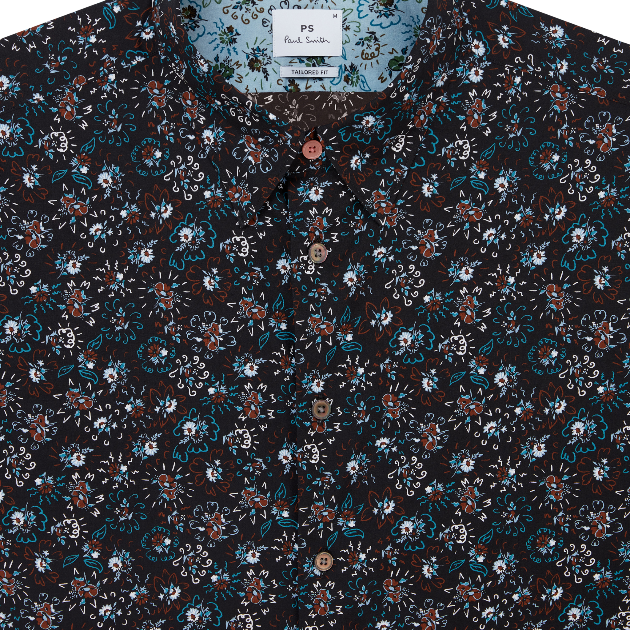 Mens Paul Smith Black Floral Printed Regular Fit L/s Shirt