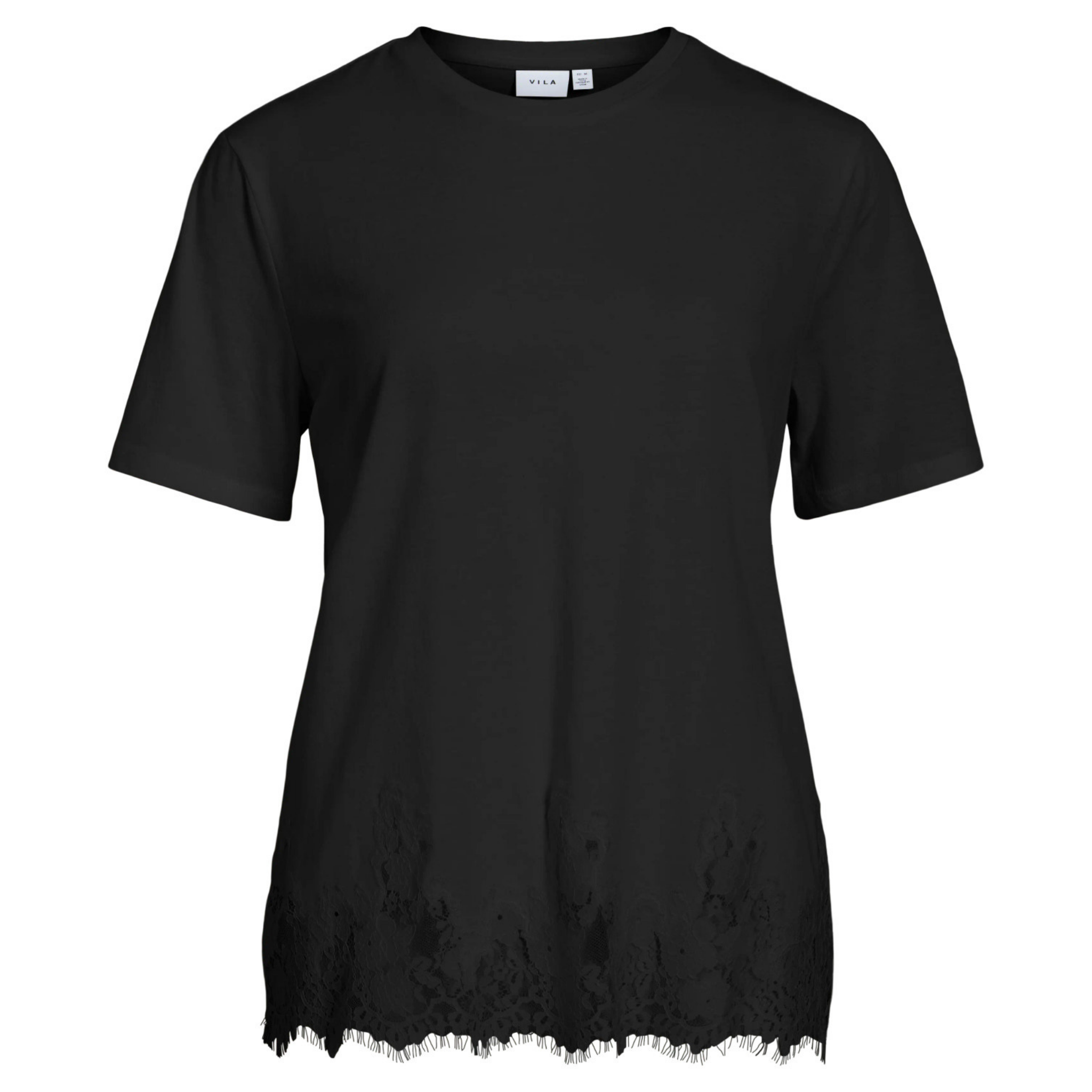Womens Vila Black Beauty Viopella Lace Detail S/s T Shirt