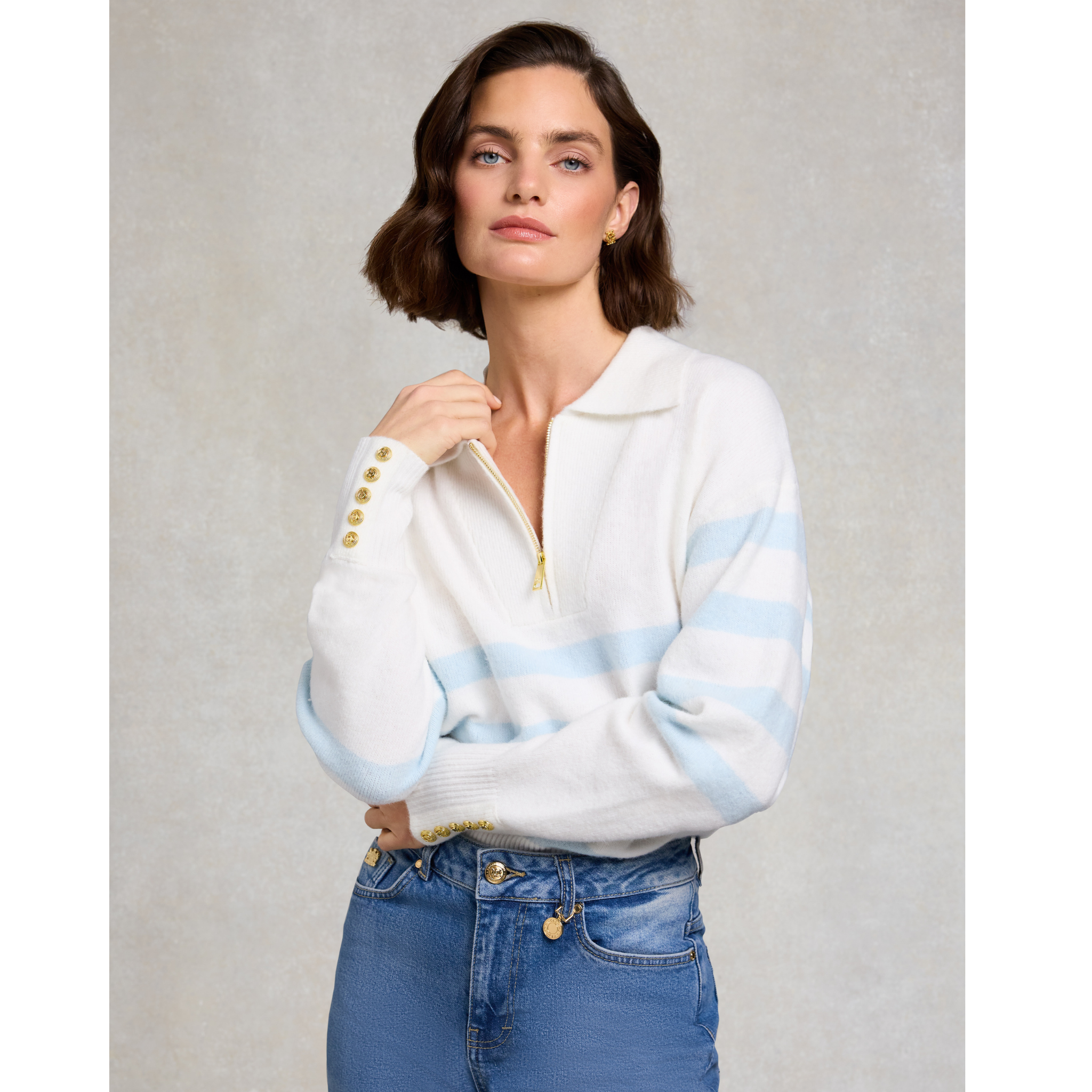 Womens Holland Cooper Natural/Powder Blue Lydia Quarter Zip Knit