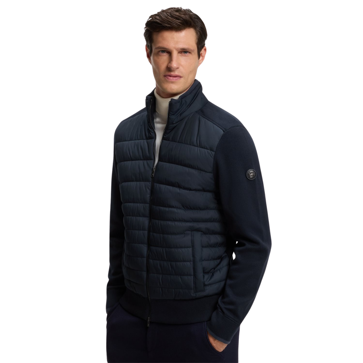 Mens BOSS Dark Blue H-Facente Hybrid Knit Jacket