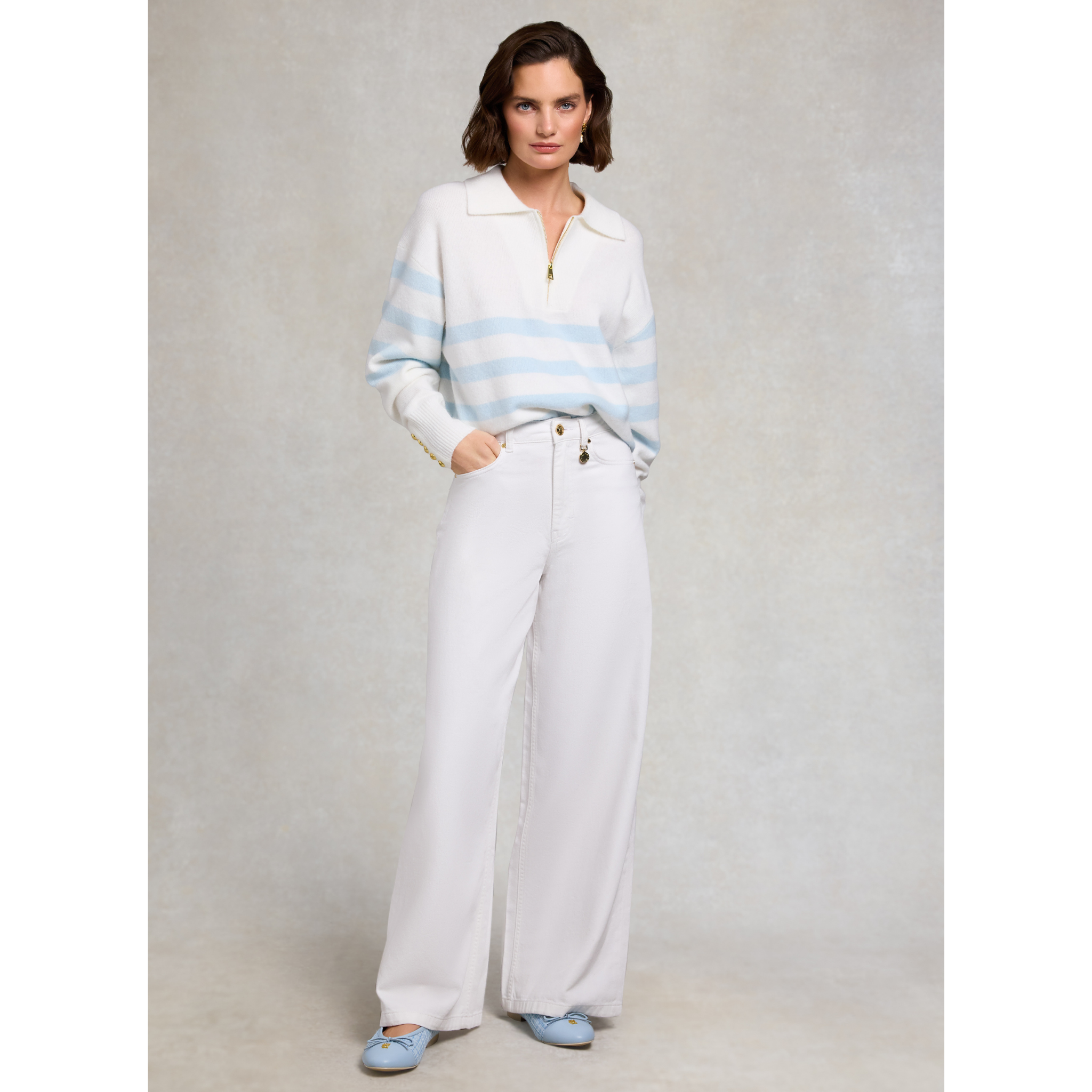 Womens Holland Cooper Natural/Powder Blue Lydia Quarter Zip Knit