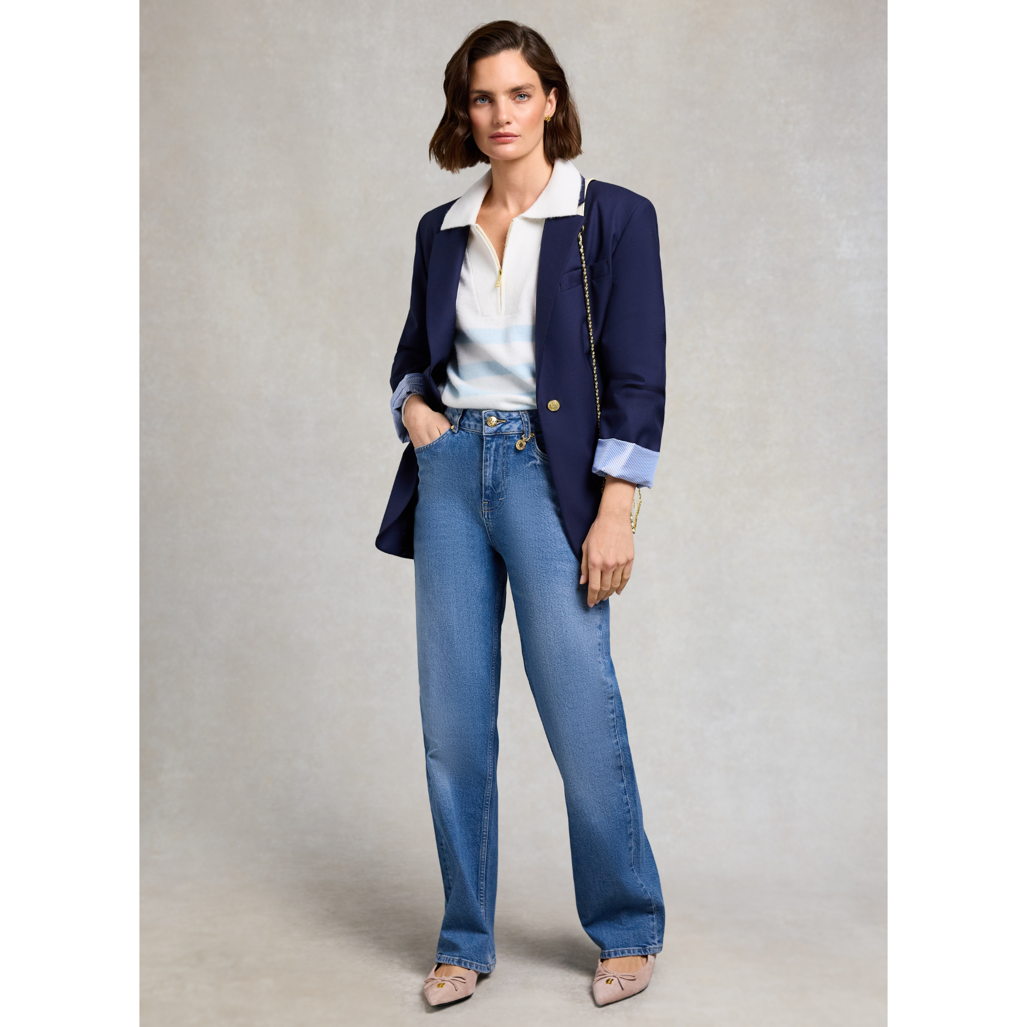 Womens Holland Cooper Natural/Powder Blue Lydia Quarter Zip Knit