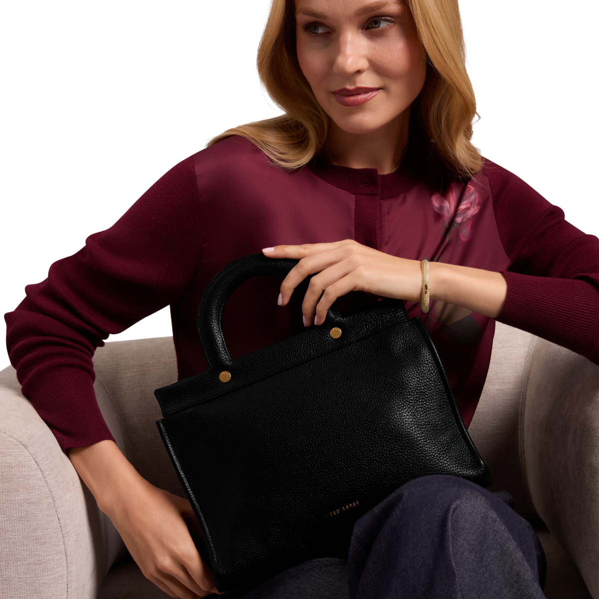 Womens Ted Baker Black Rollia Grab Handle Medium Tote Bag