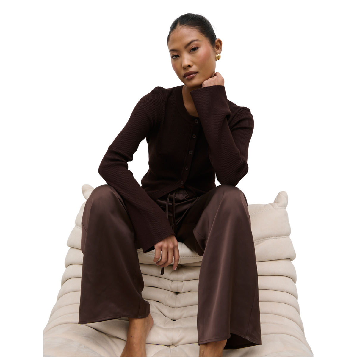 Womens Pretty Lavish Chocolate Brown Breya Satin Trousers