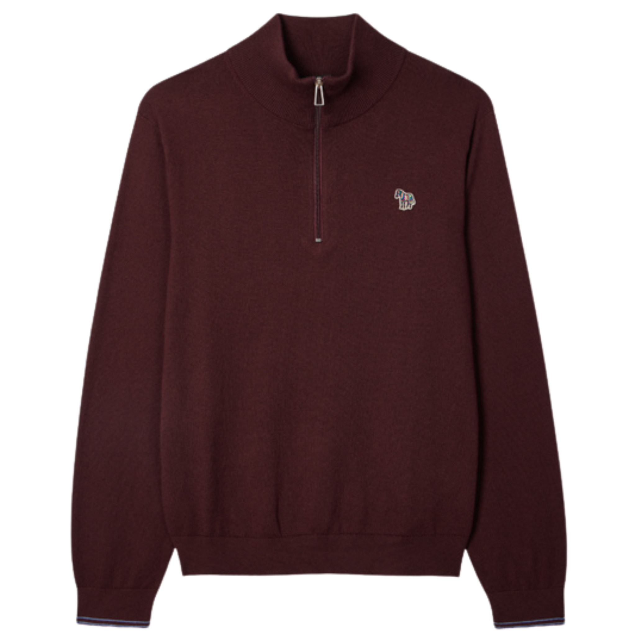 Mens Paul Smith Burgundy Zebra Badge Half Zip Knit Jumper