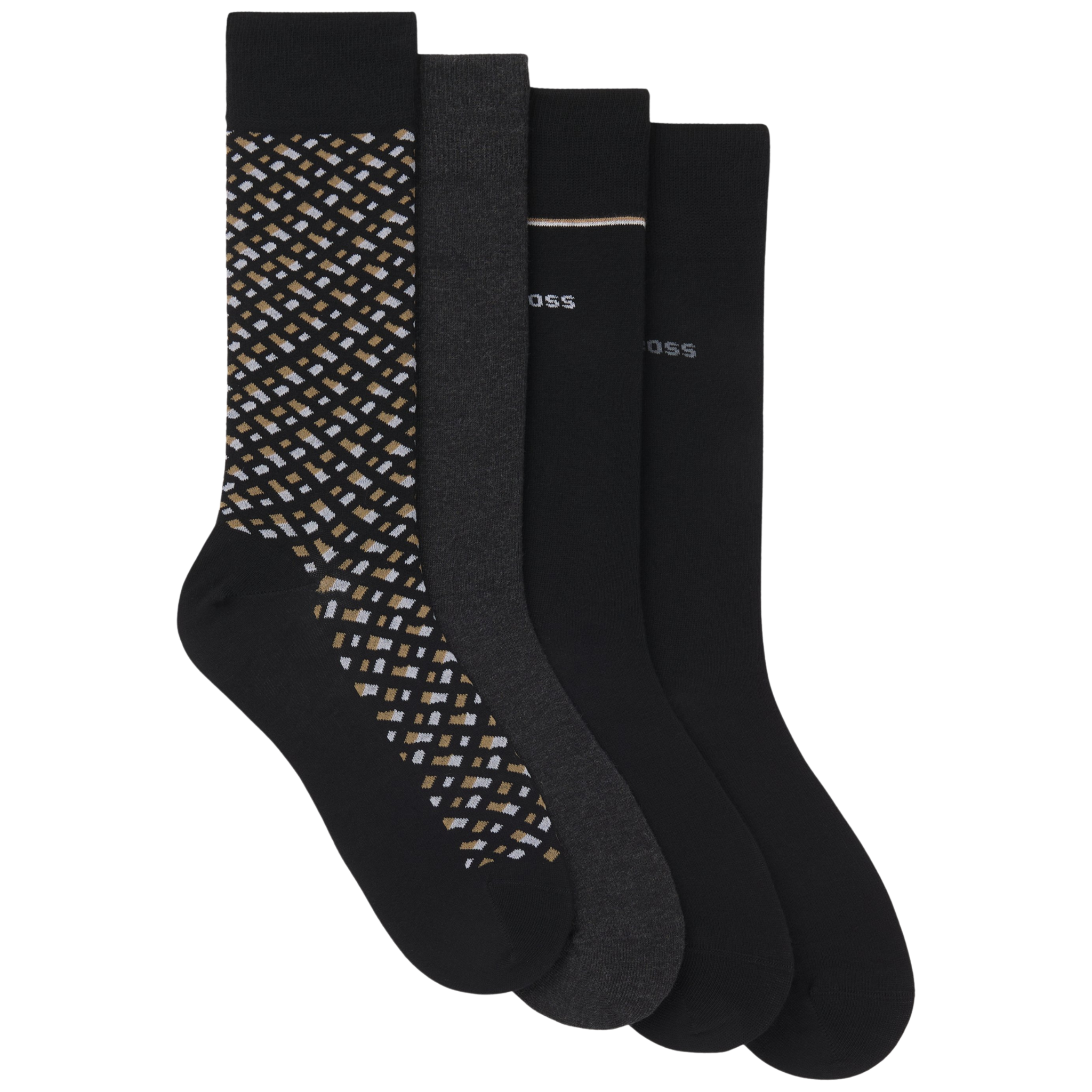 Mens BOSS Black 4PK RS Gift Monogram Socks