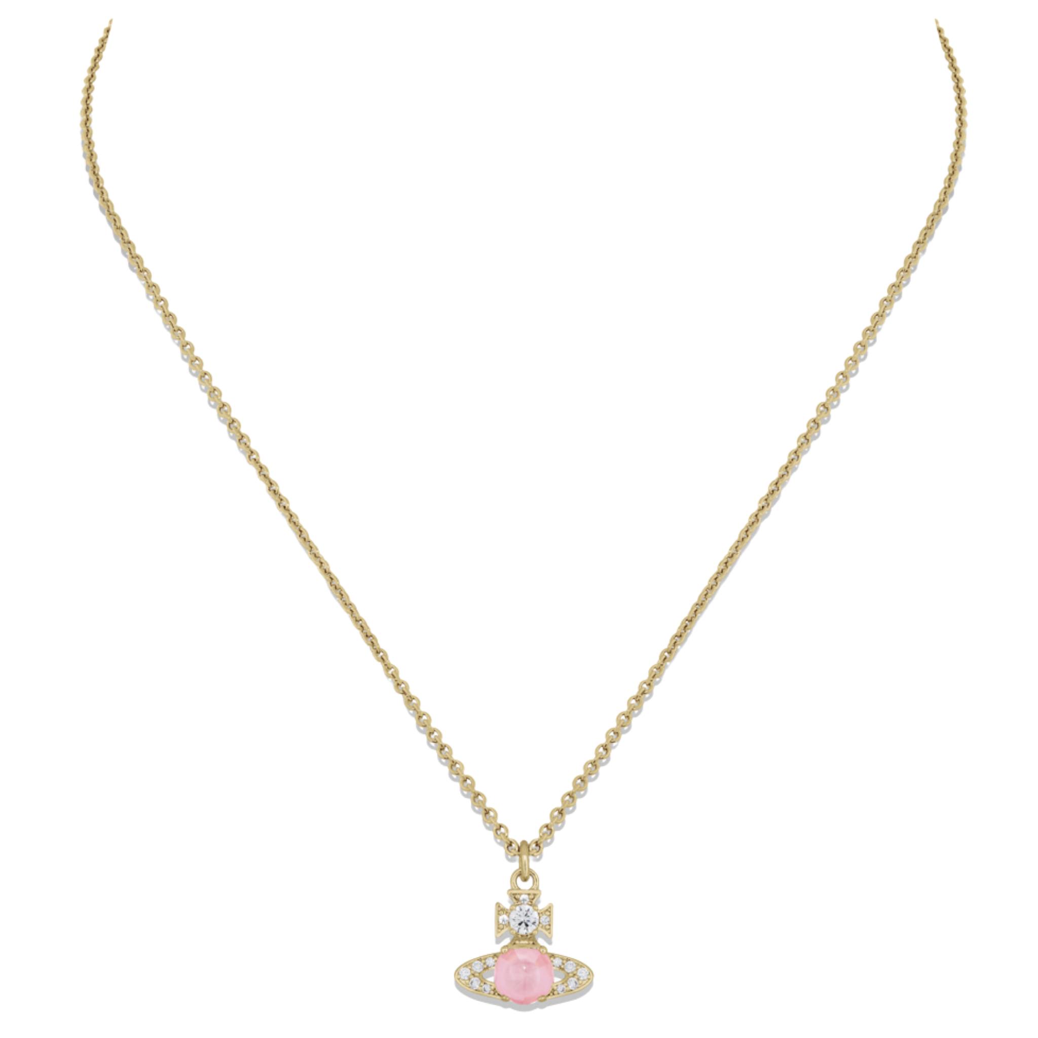 Vivienne Westwood Gold/Pink/White CZ Ondina Pendant Necklace
