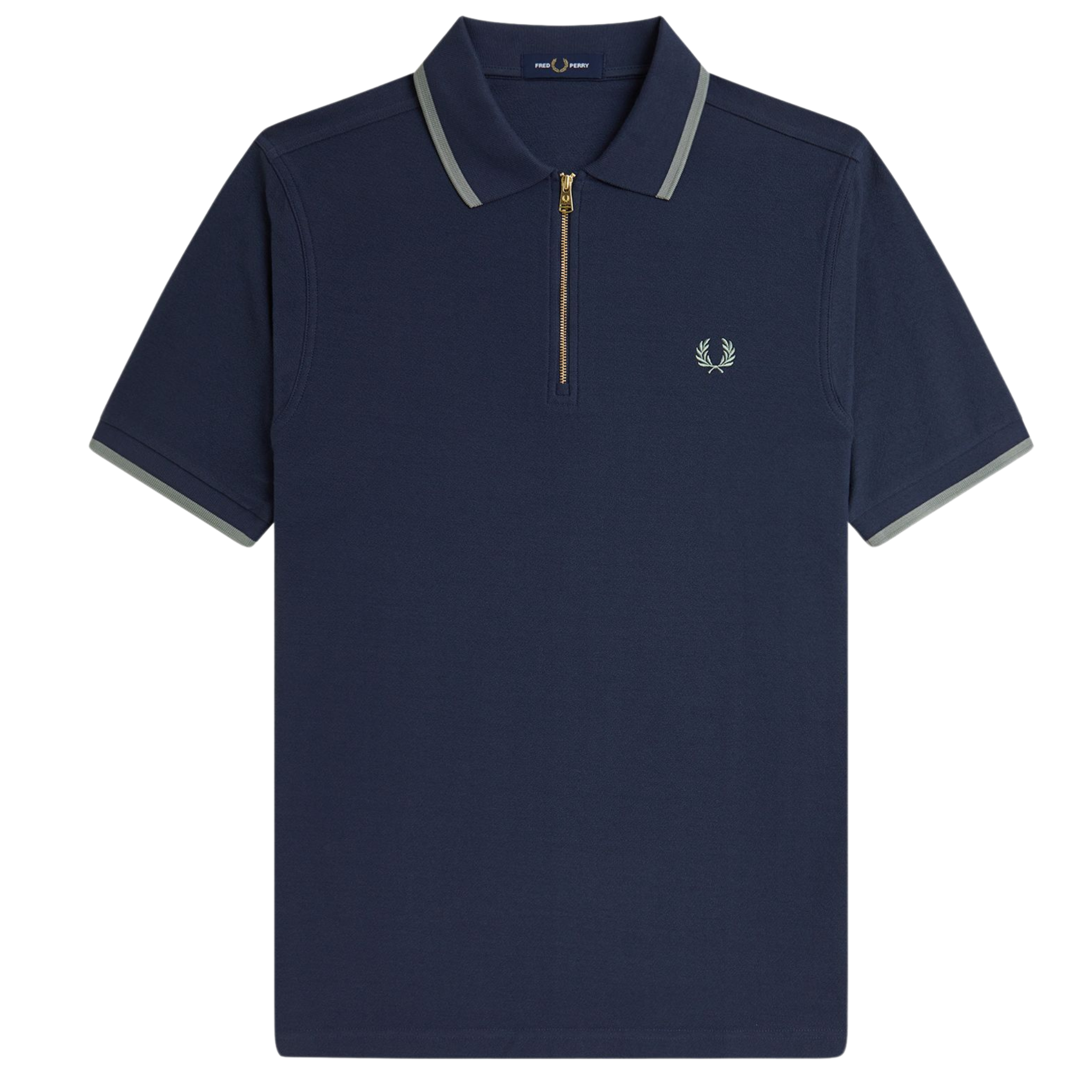 Mens Fred Perry Dark Airforce Crepe Pique Zip S/s Polo Shirt