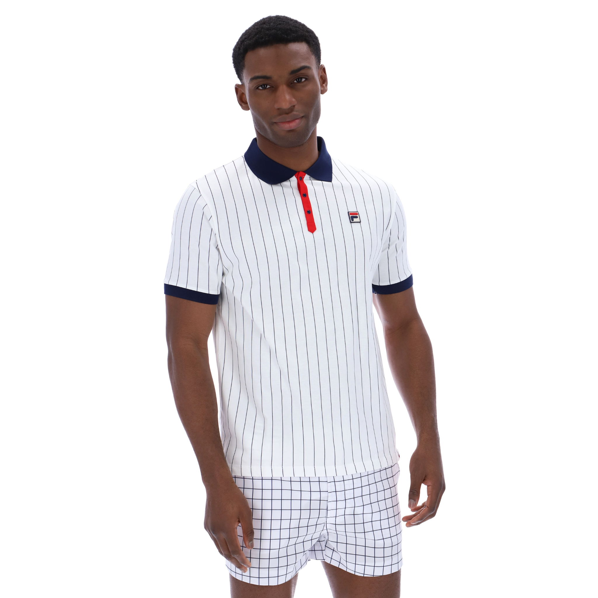Mens Fila White/Navy/Red BB1 Vintage Striped S/s Polo Shirt