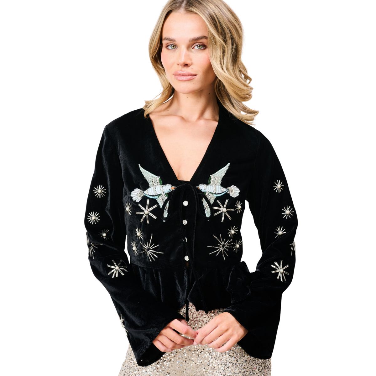 Womens Hope & Ivy Black Glacia Embellished Top