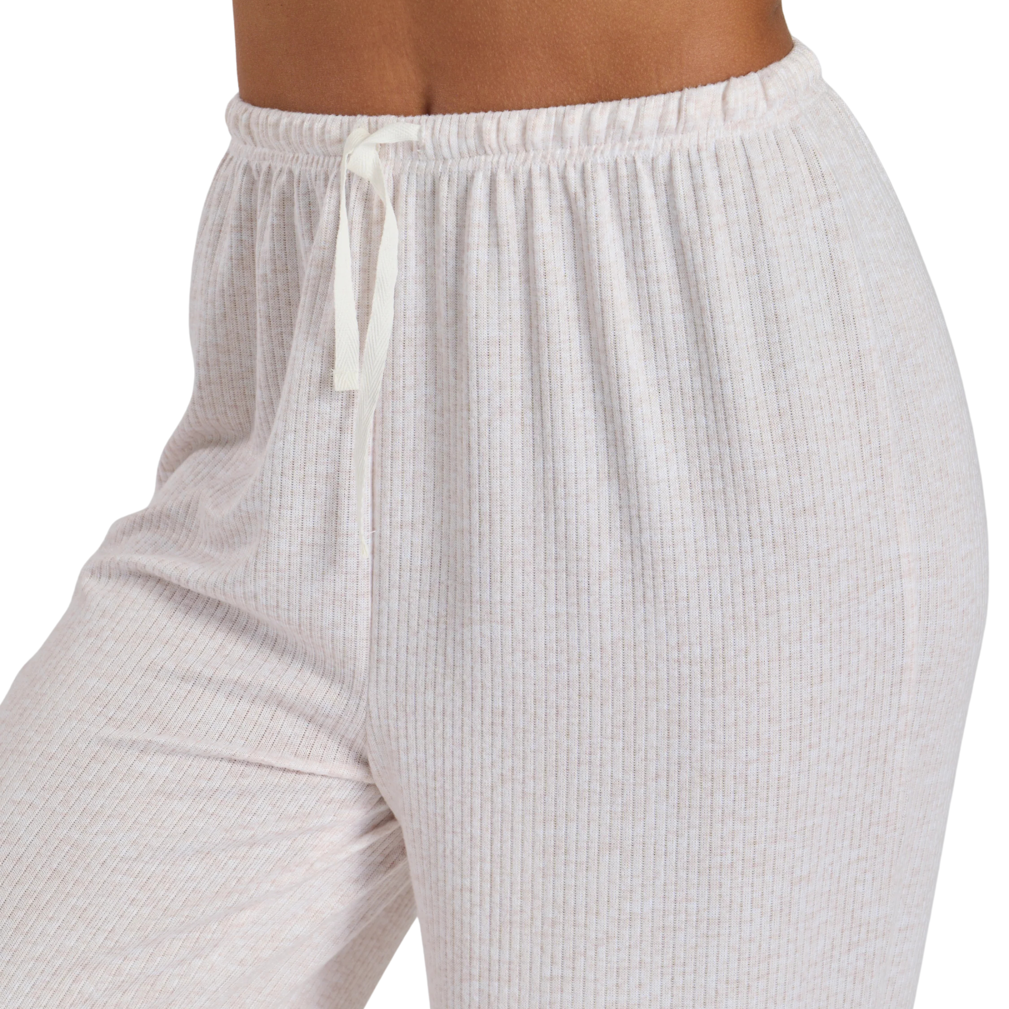 Womens Oatmeal Marl Brushed Rib L/s Buttoned Pyjamas