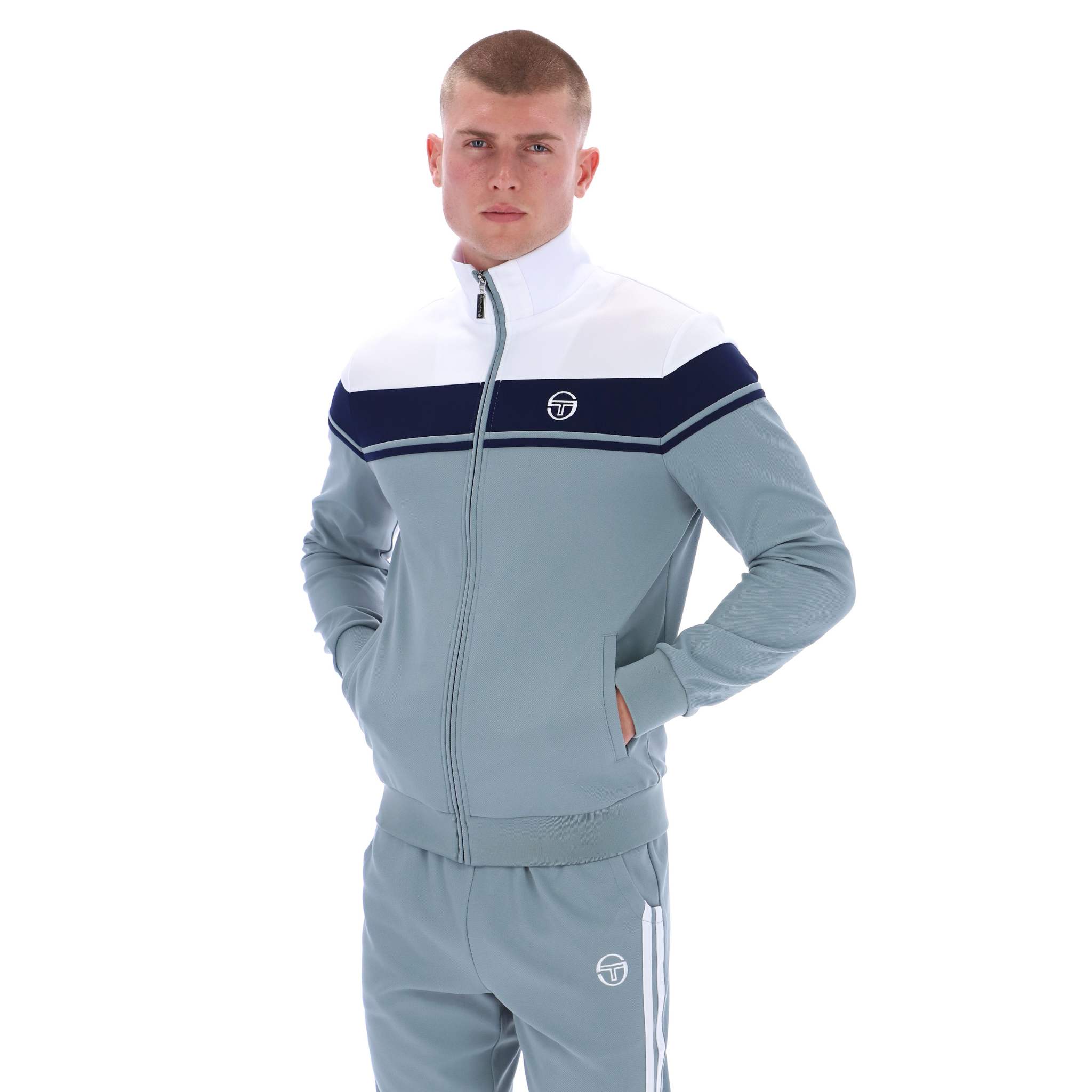 Mens Sergio Tacchini White/Maritime Blue/Lead Damarindo Track Top