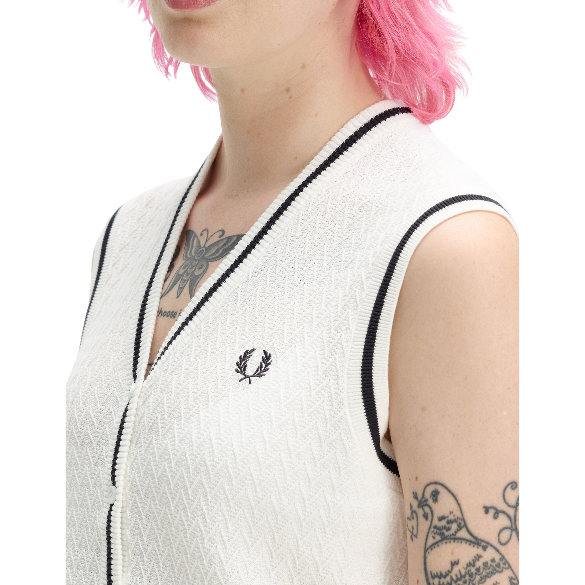 Womens Fred Perry Snow White Button Knitted Tank Top